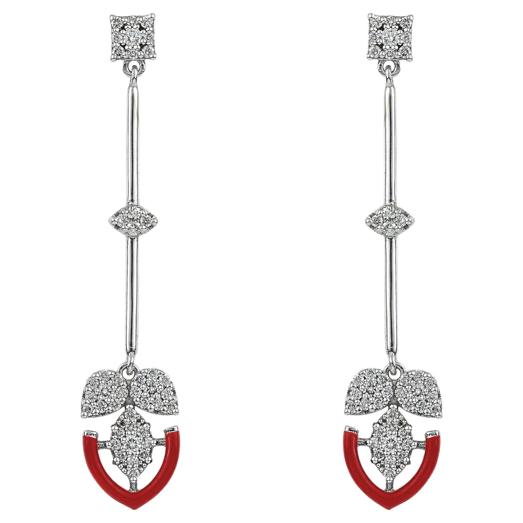 Forever Gold Earrings with Diamonds and Red Enamel For Sale