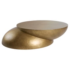 Two Overlapping Semi-Circular Gold Plaster Coffee Table by Pietro Franceschini