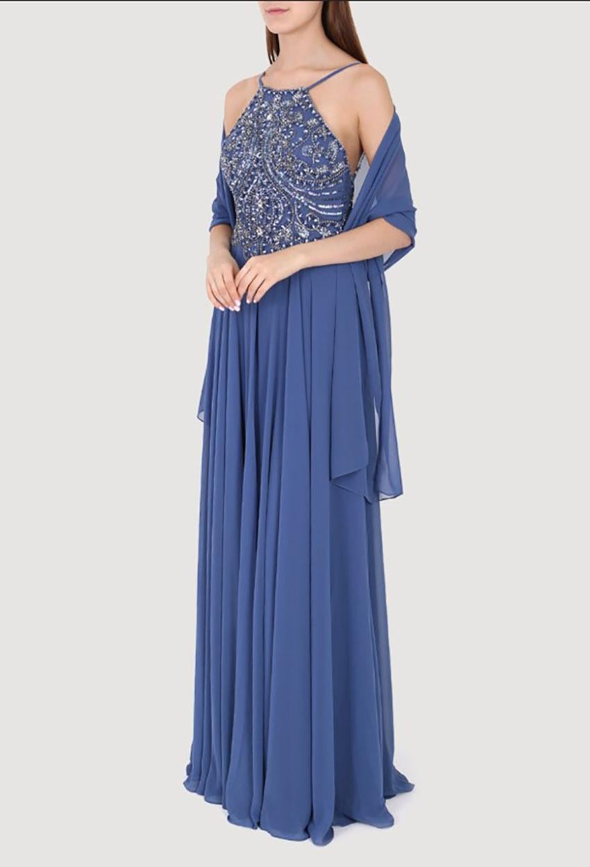 FOREVER UNIQUE BLUE EVENING DRESS WITH JAKKU DECOR Sz XXS In New Condition In Montgomery, TX