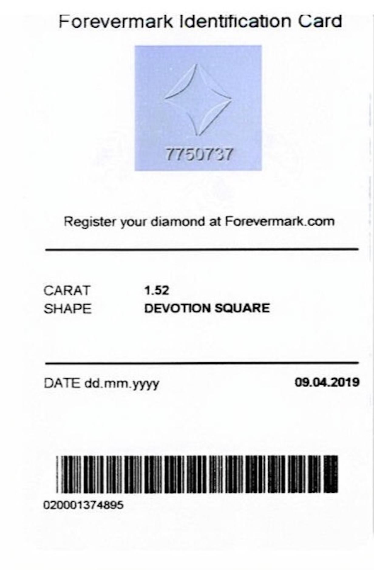 ForeverMark Devotion 18K Bague de fiançailles diamant taille princesse 1.52 Cts.FVVS2 en vente 3