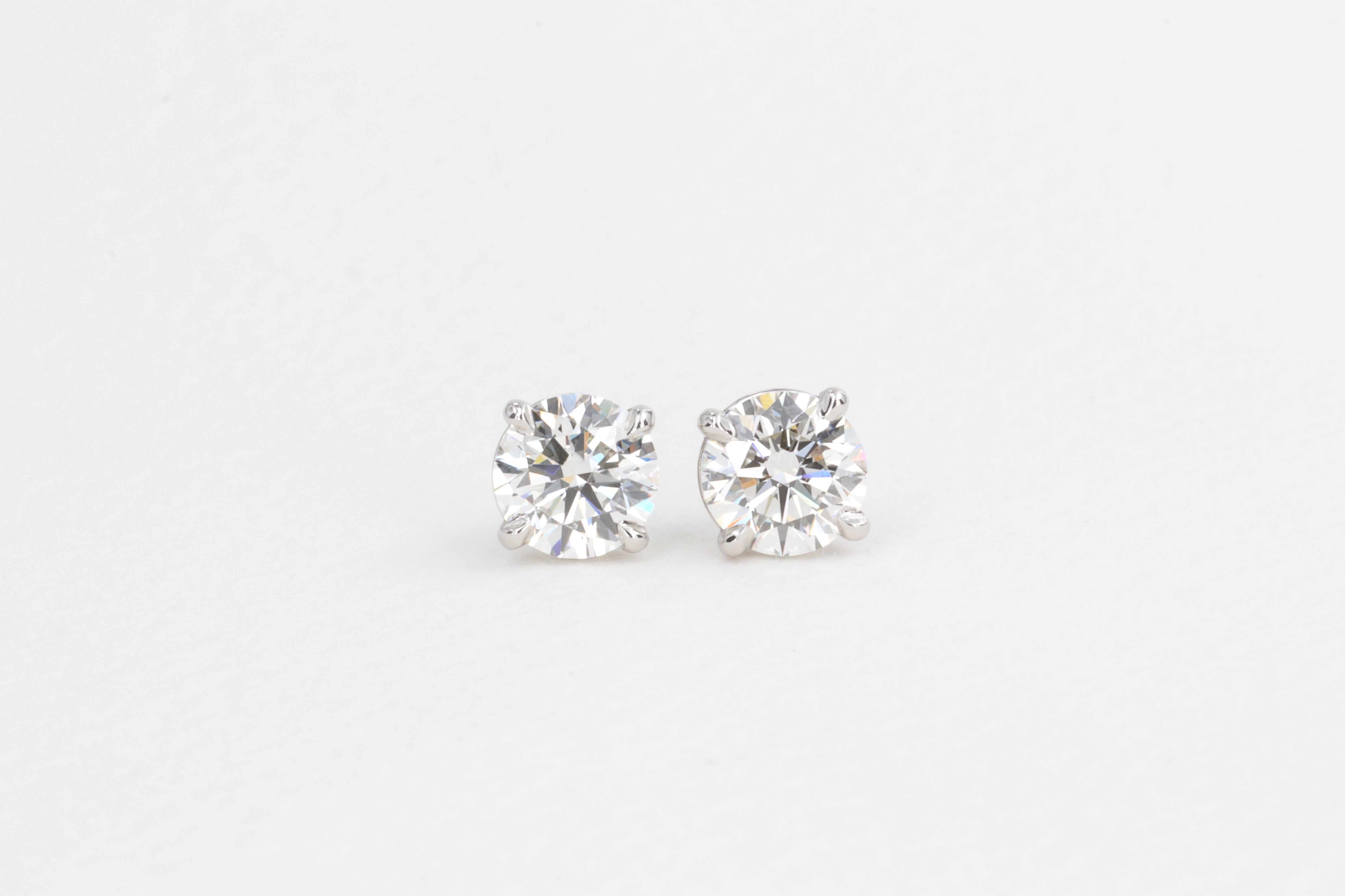 Round Cut Forevermark Diamond Stud Earrings 1.40 Carats H Color VVS2 Clarity in Platinum For Sale