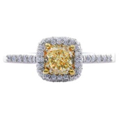 Forevermark Fancy Yellow Cushion Diamond Halo Ring in 18K White & Yellow Gold