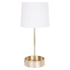 Forge Table Lamp in Solid Brass with Off-White Silk/Linen Blend Fabric Shade