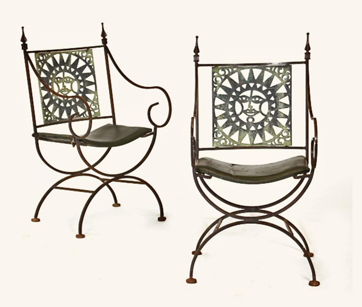 Mid-Century Modern Forged and Cast Iron Savonarola Stye Chairs For Sale