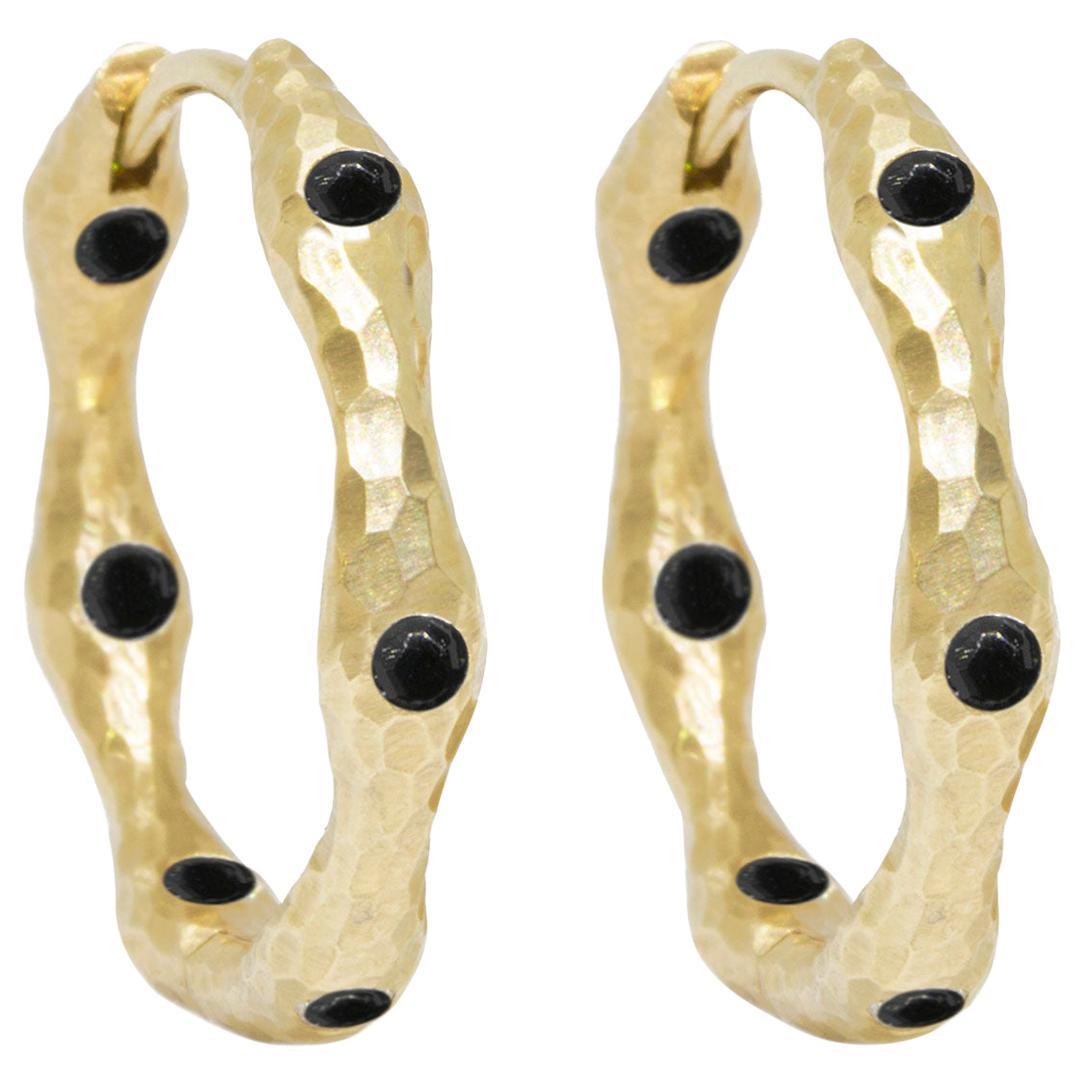 Forged Black Spinel Gold 14 Karat Hoop Earrings