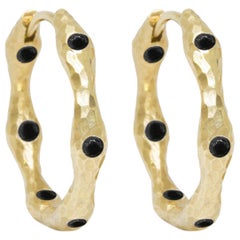 Forged Black Spinel Gold 14 Karat Hoop Earrings