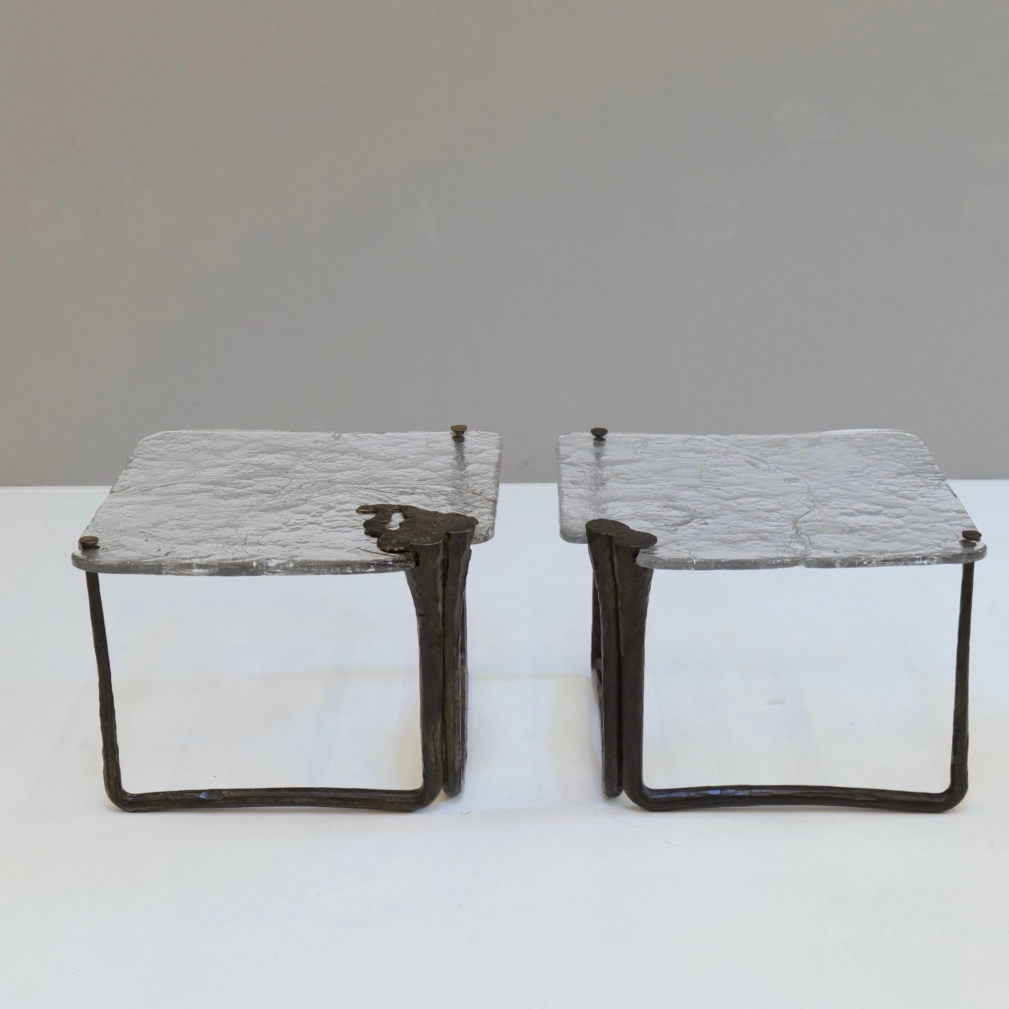 forged bronze and cast crystal glass tables by Lothar Klute 1986 For Sale 3