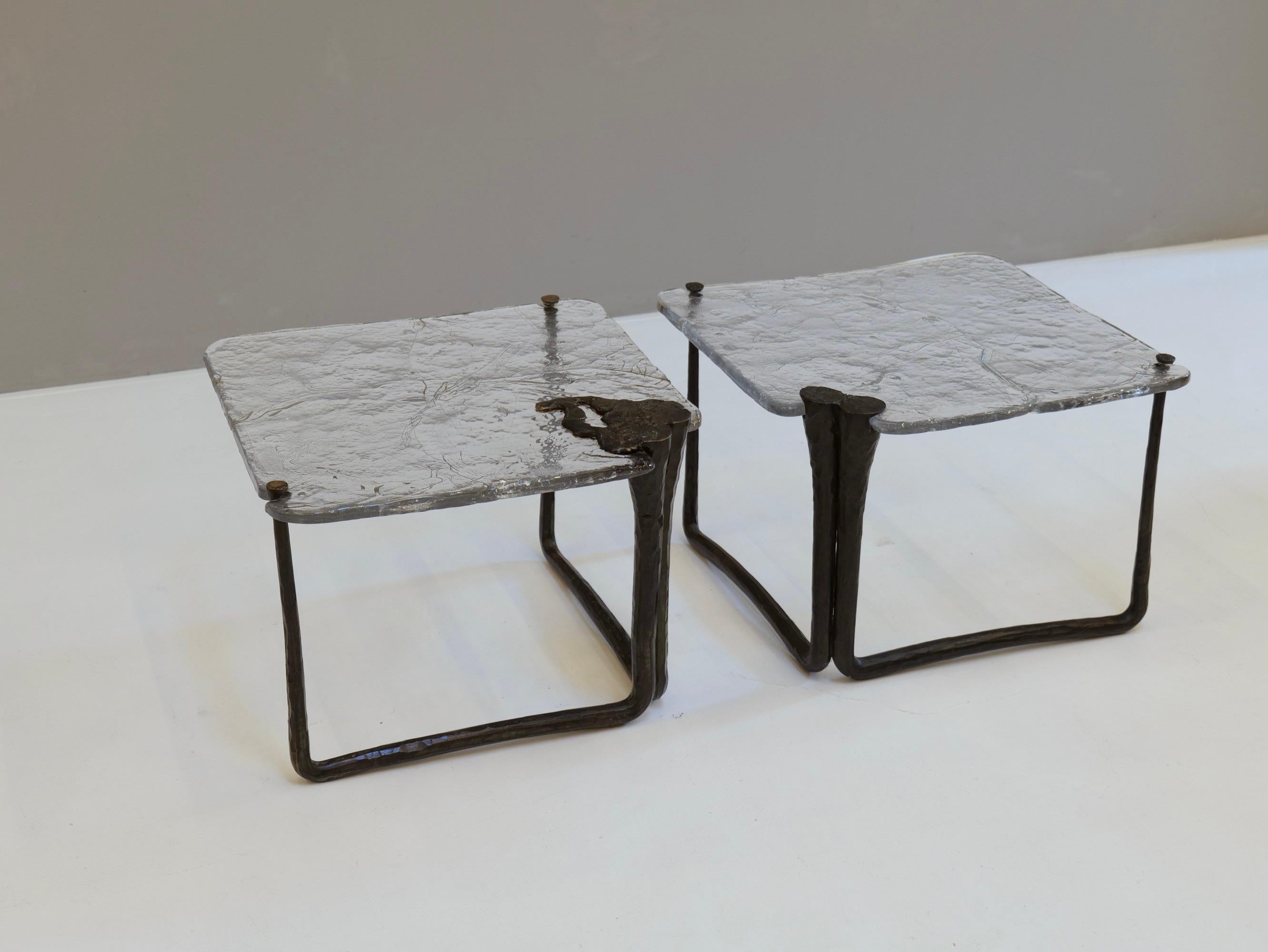 forged bronze and cast crystal glass tables by Lothar Klute 1986 For Sale 4