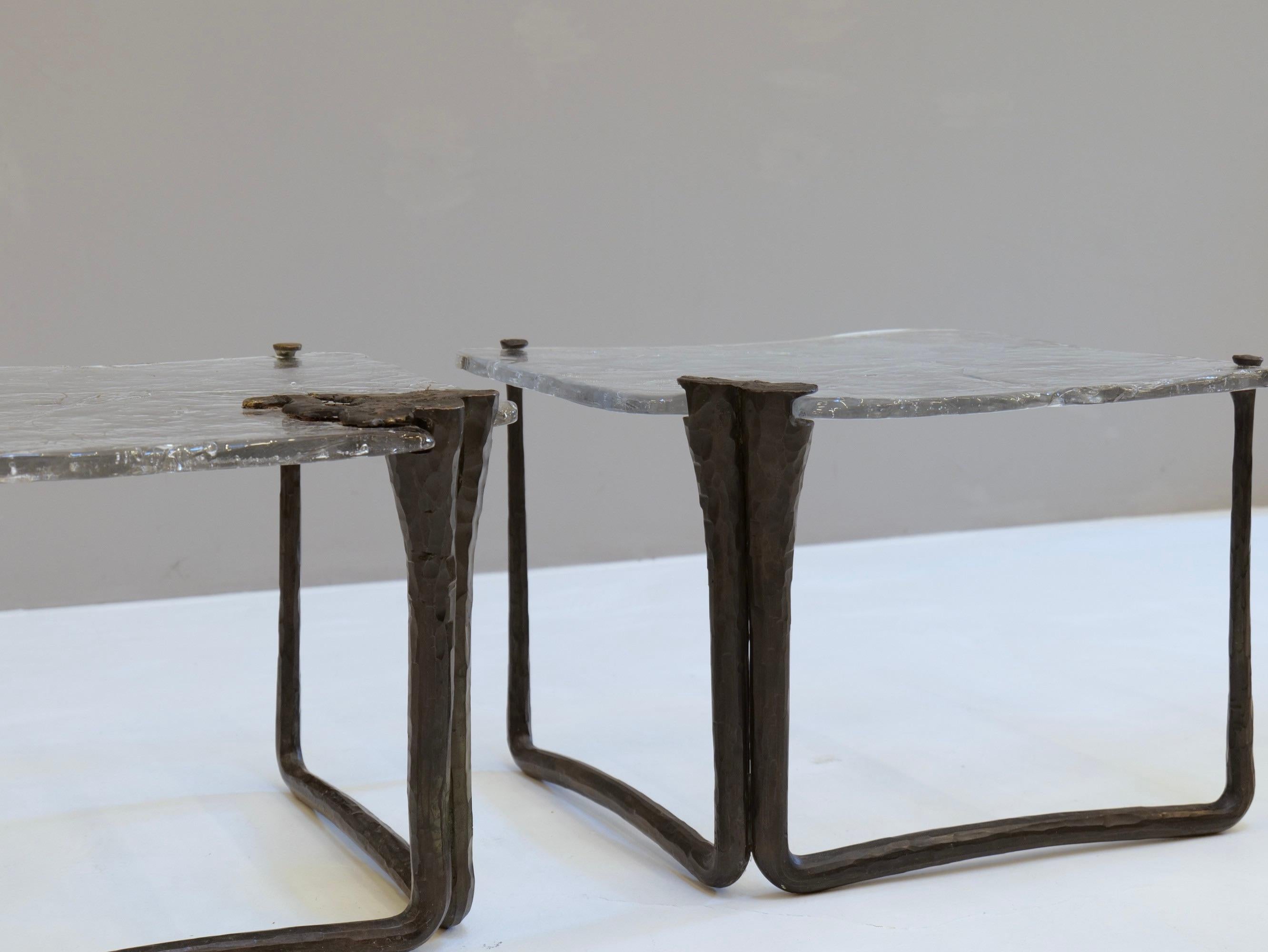 forged bronze and cast crystal glass tables by Lothar Klute 1986 For Sale 5