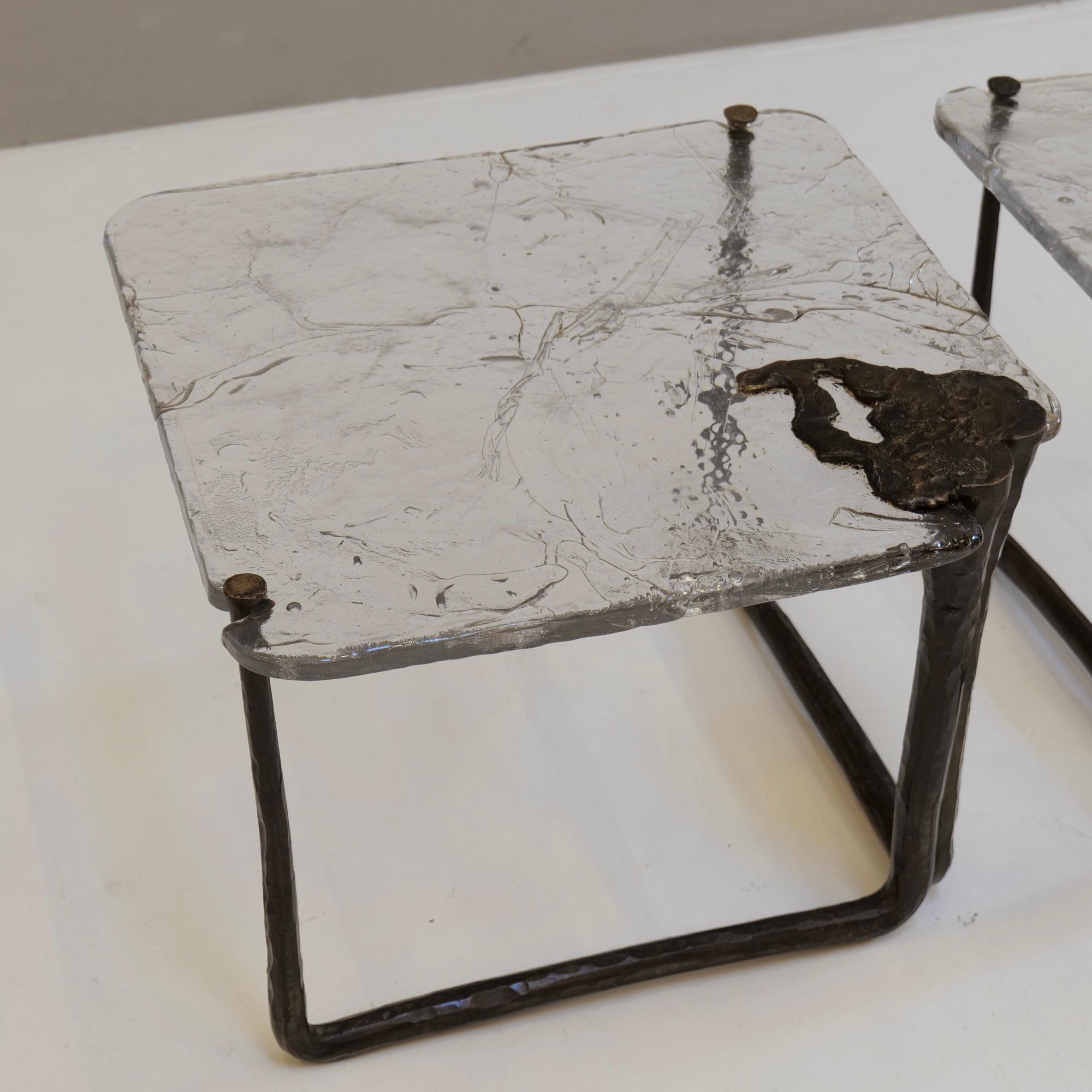 forged bronze and cast crystal glass tables by Lothar Klute 1986 For Sale 6