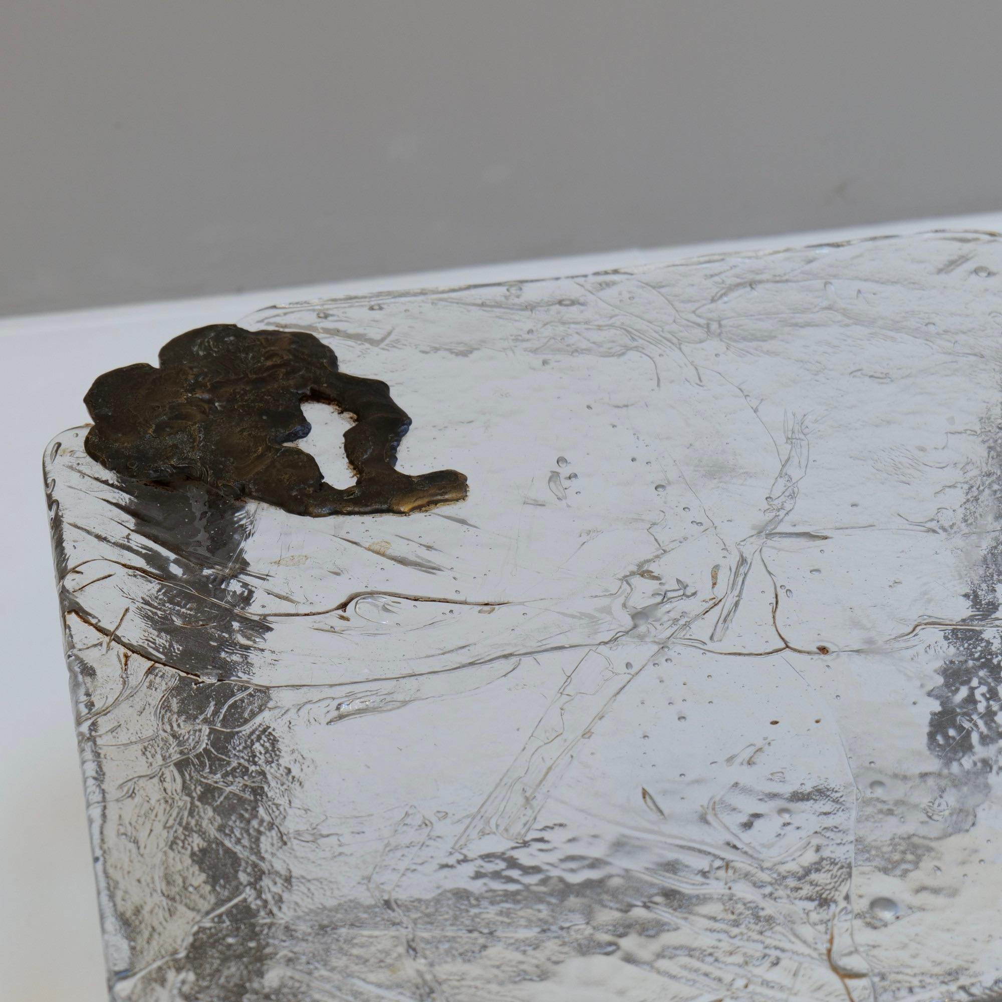 Cast forged bronze and cast crystal glass tables by Lothar Klute 1986 For Sale