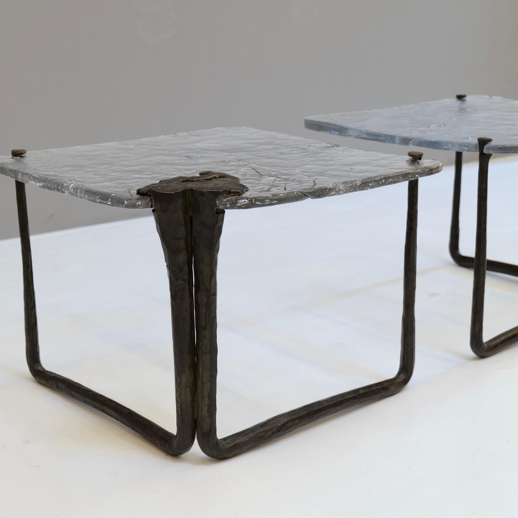 Bronze forged bronze and cast crystal glass tables by Lothar Klute 1986 For Sale