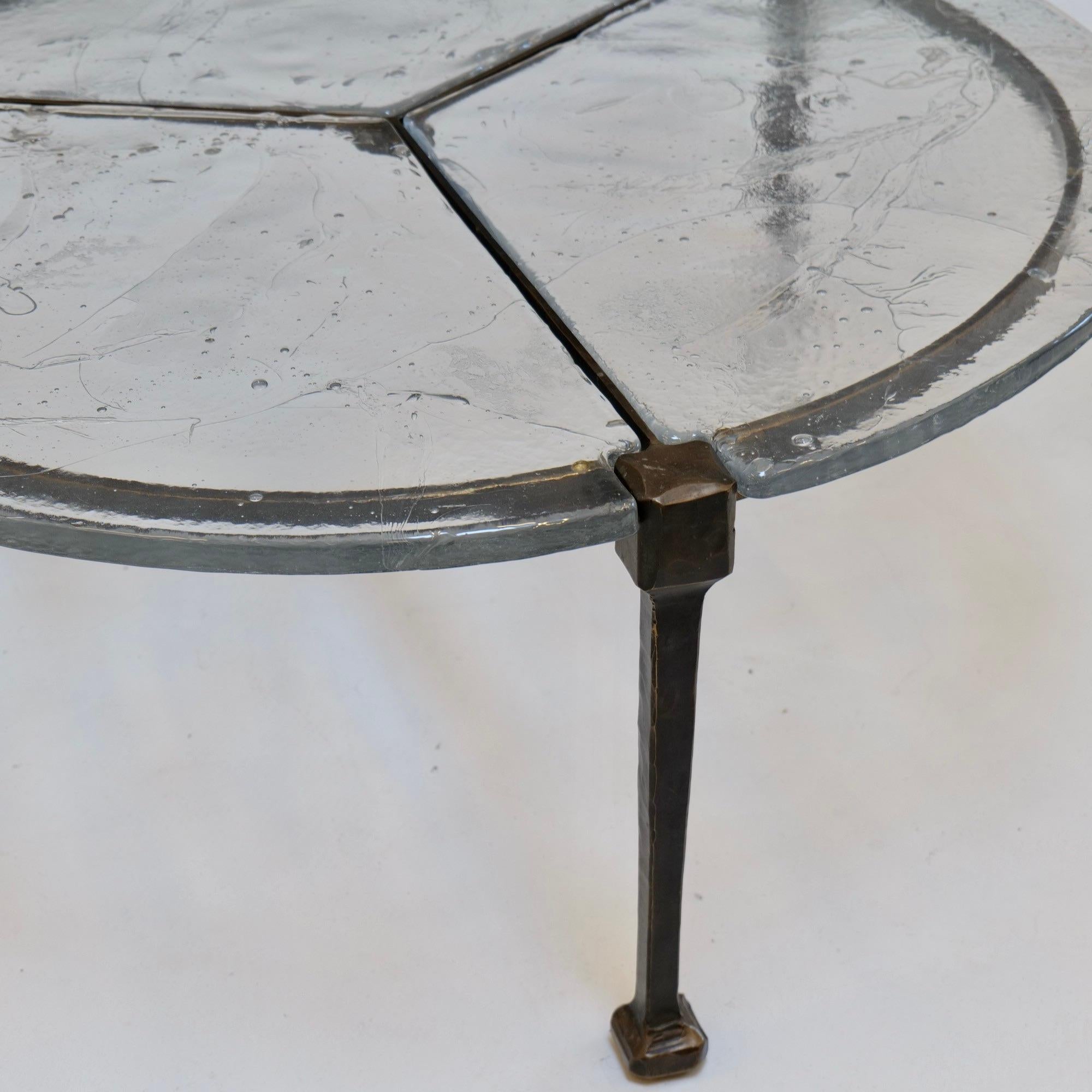 forged bronze & cast crystal glass round table by Lothar Klute - 1980s brutalism 3