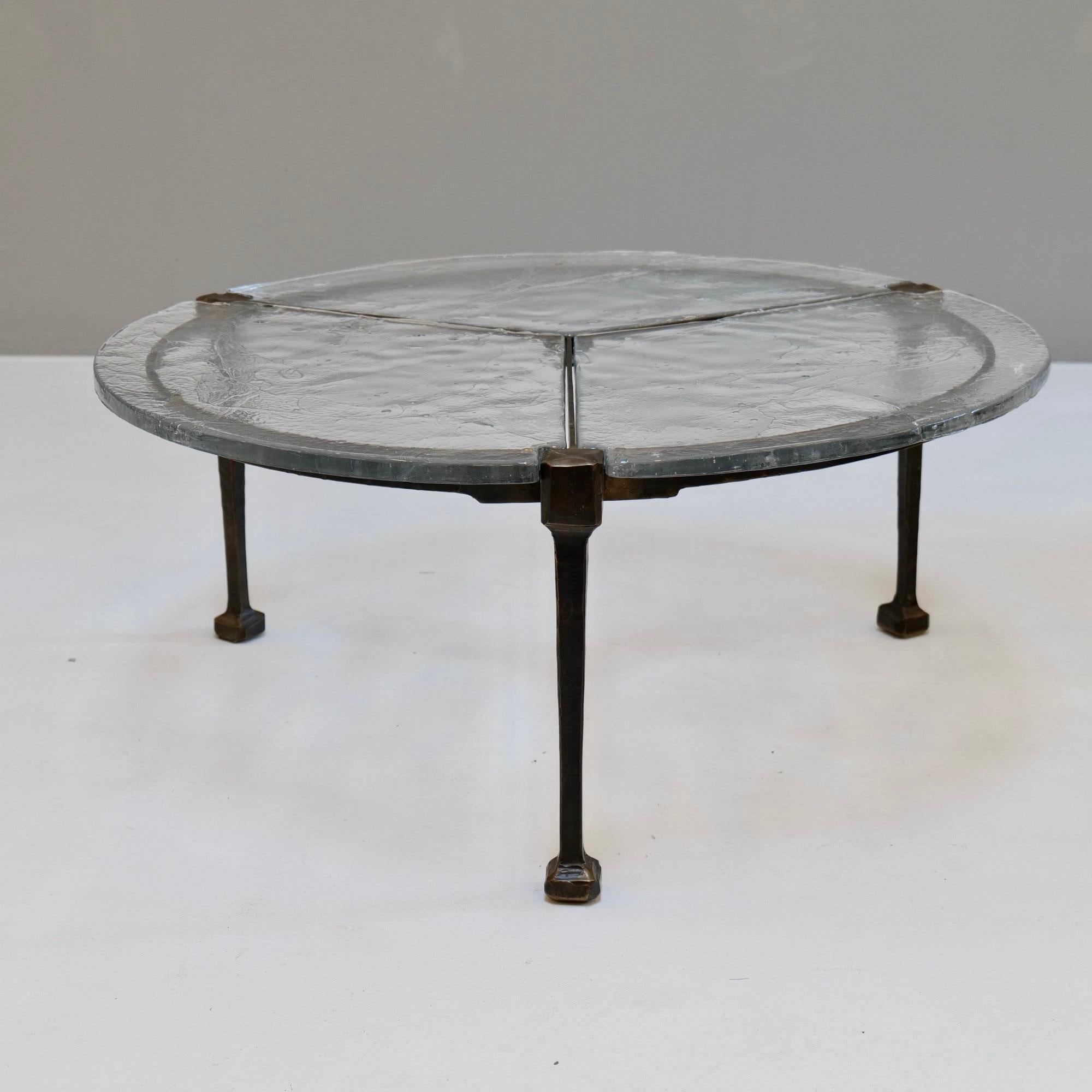 forged bronze & cast crystal glass round table by Lothar Klute - 1980s brutalism 4
