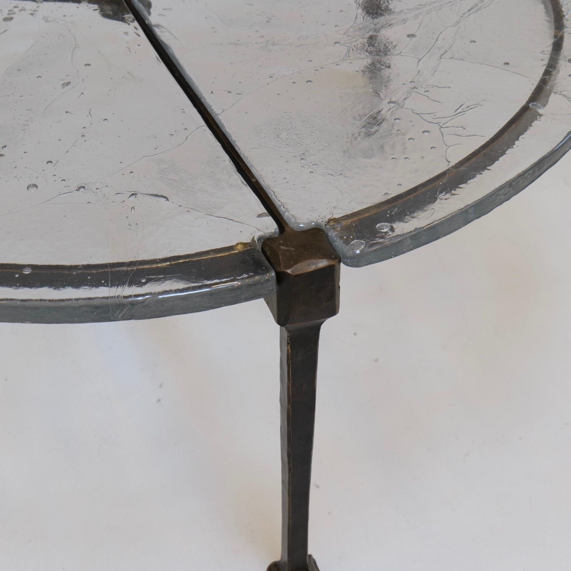 Cast forged bronze & cast crystal glass round table by Lothar Klute - 1980s brutalism
