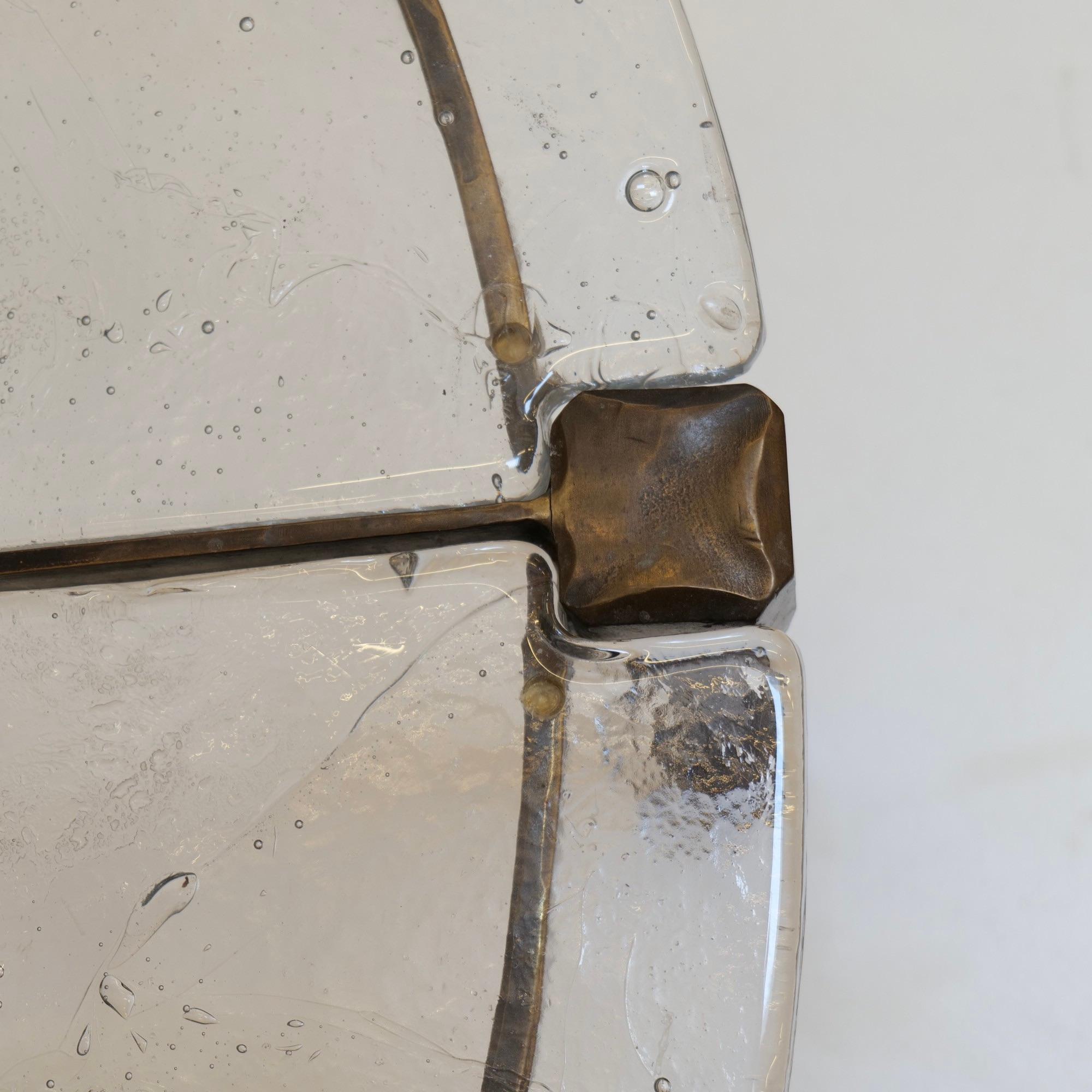 Late 20th Century forged bronze & cast crystal glass round table by Lothar Klute - 1980s brutalism