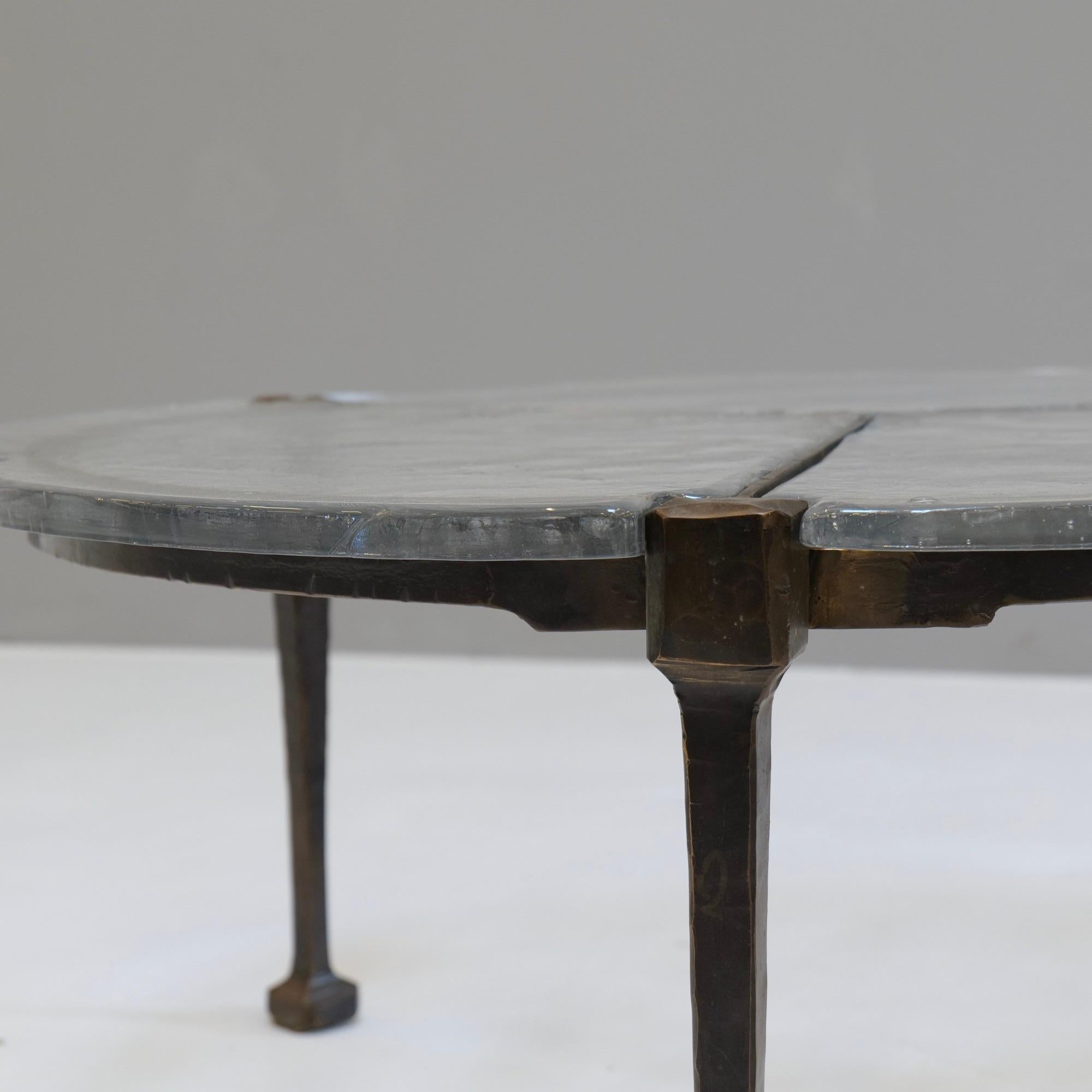 forged bronze & cast crystal glass round table by Lothar Klute - 1980s brutalism 1
