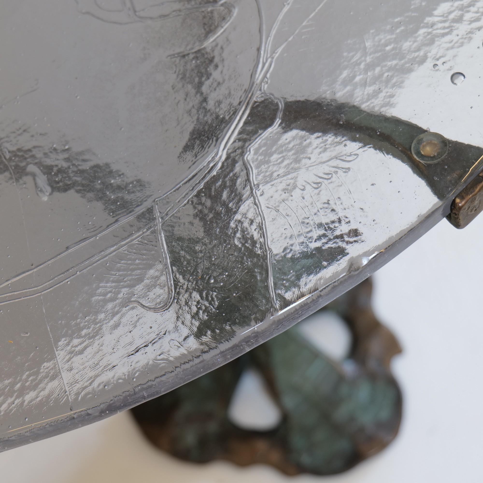 Forged bronze & cast crystall glass Demi Lune table by Lothar Klute - brutalism 3