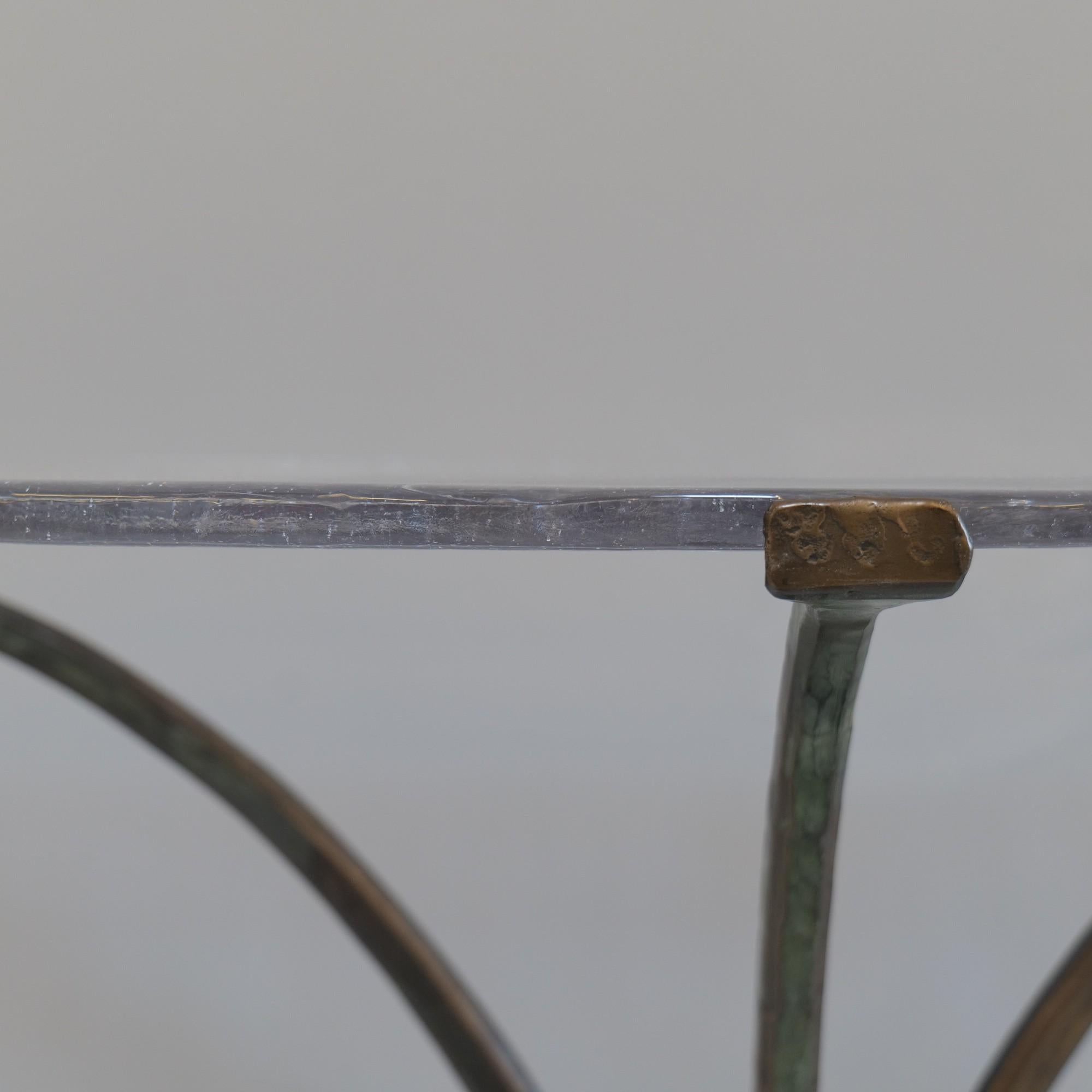 Forged bronze & cast crystall glass Demi Lune table by Lothar Klute - brutalism 4