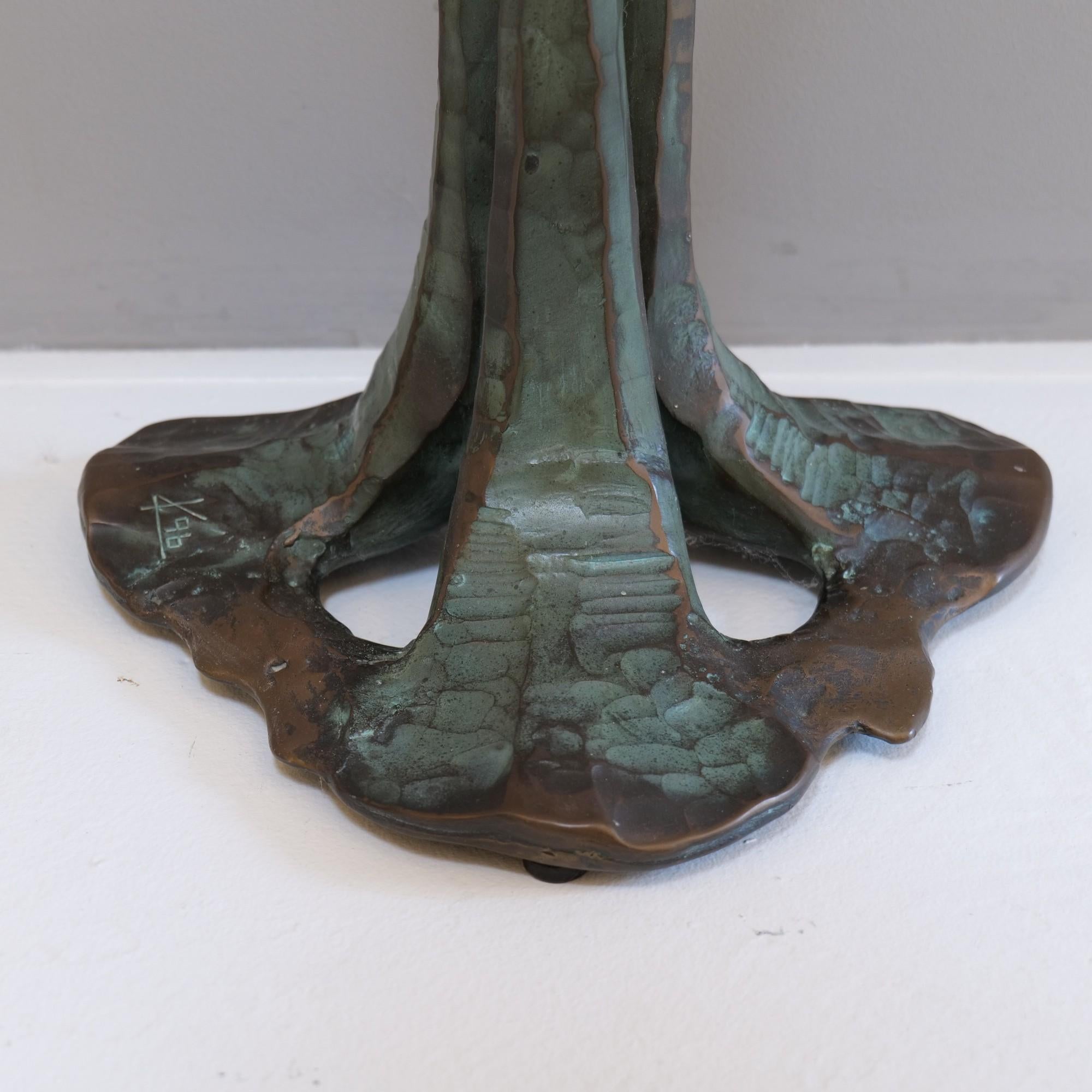 Forged bronze & cast crystall glass Demi Lune table by Lothar Klute - brutalism 5