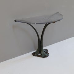 Forged bronze & cast crystall glass Demi Lune table by Lothar Klute - brutalism