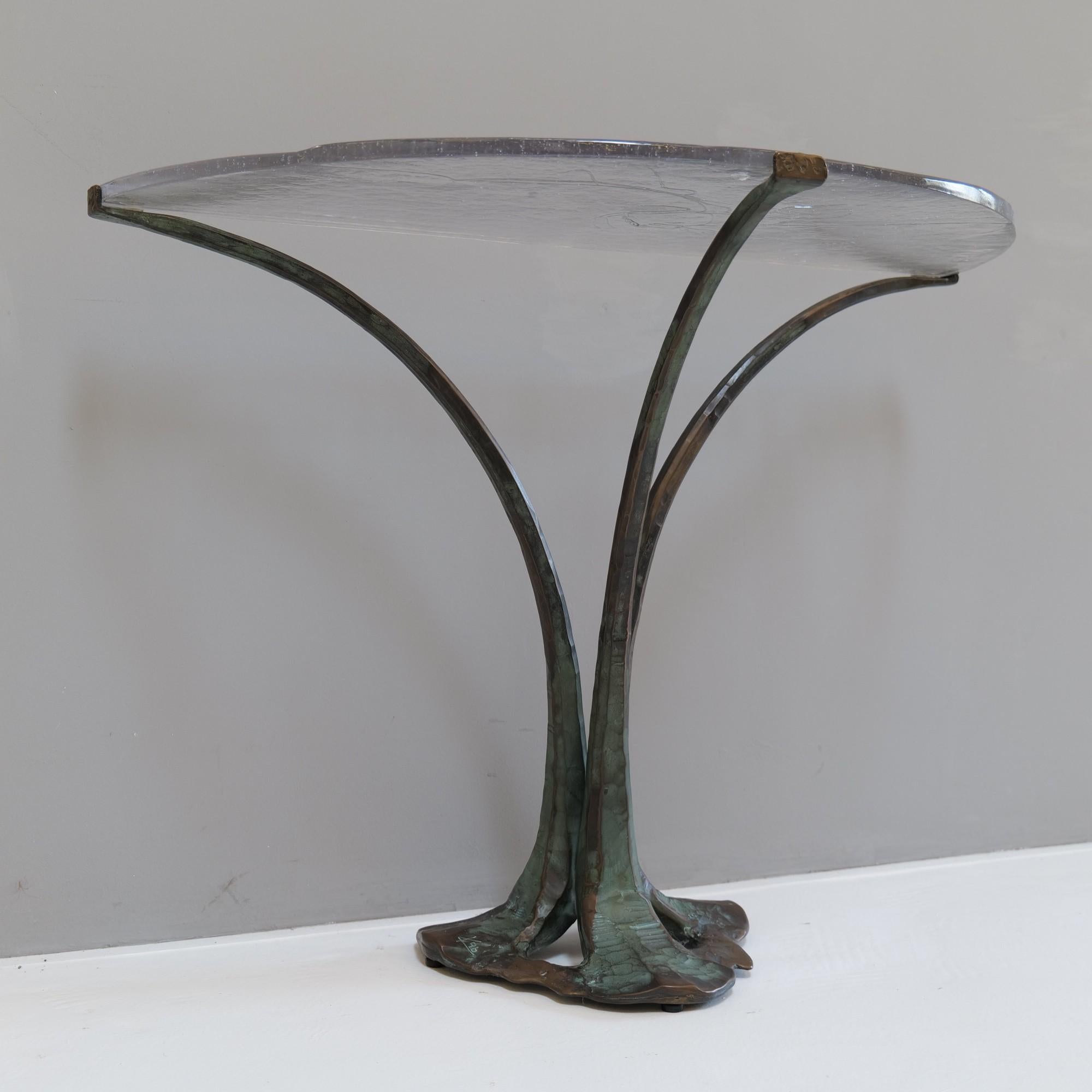 Forged bronze & cast crystall glass Demi Lune table by Lothar Klute - brutalism 1