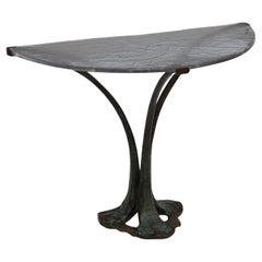 Mesa Demi Lune de bronce forjado y cristal fundido de Lothar Klute - brutalismo