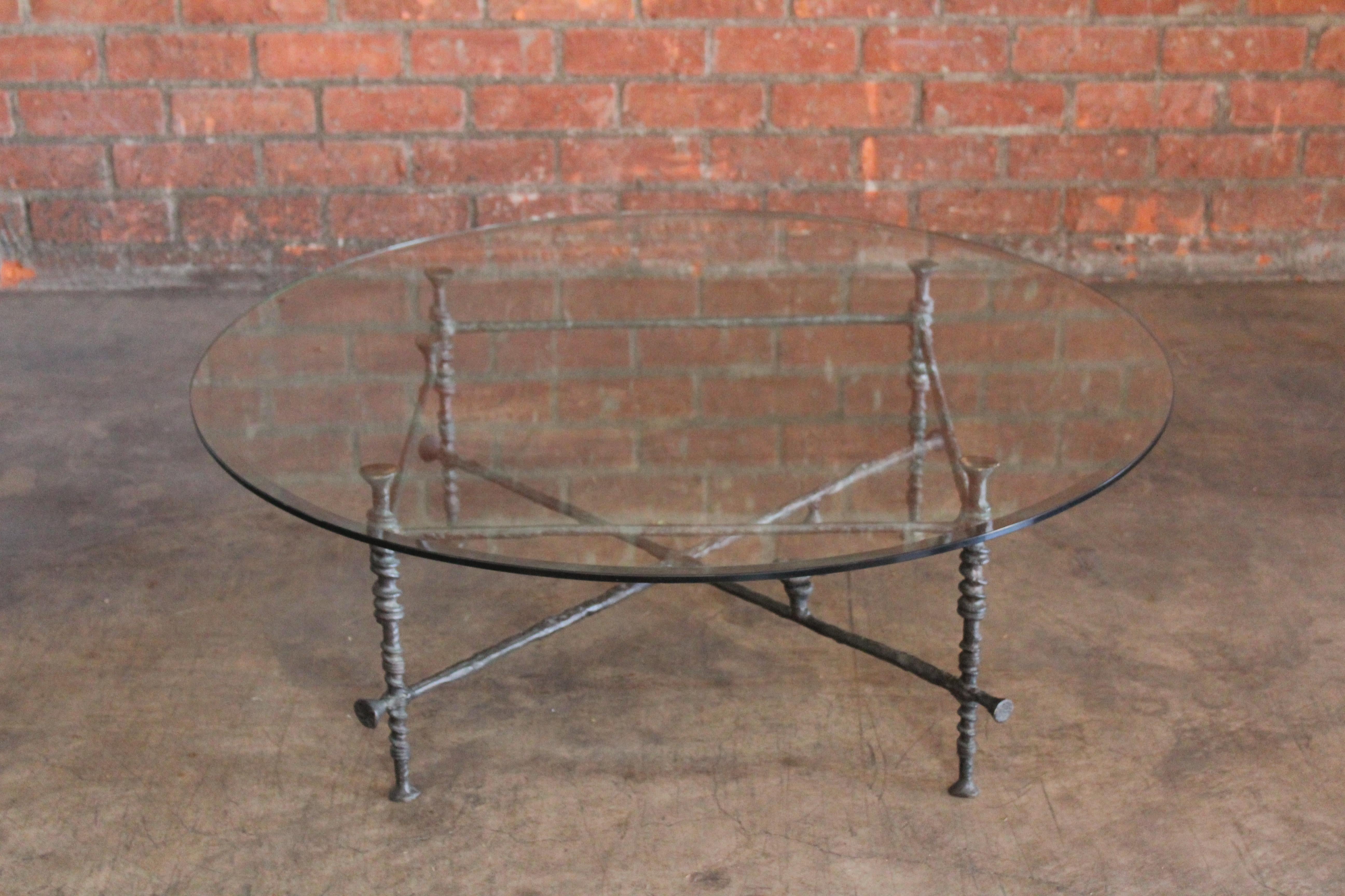 Mid-Century Modern Forged Bronze Coffee Table in the Style of Diego Giacometti, 1980s