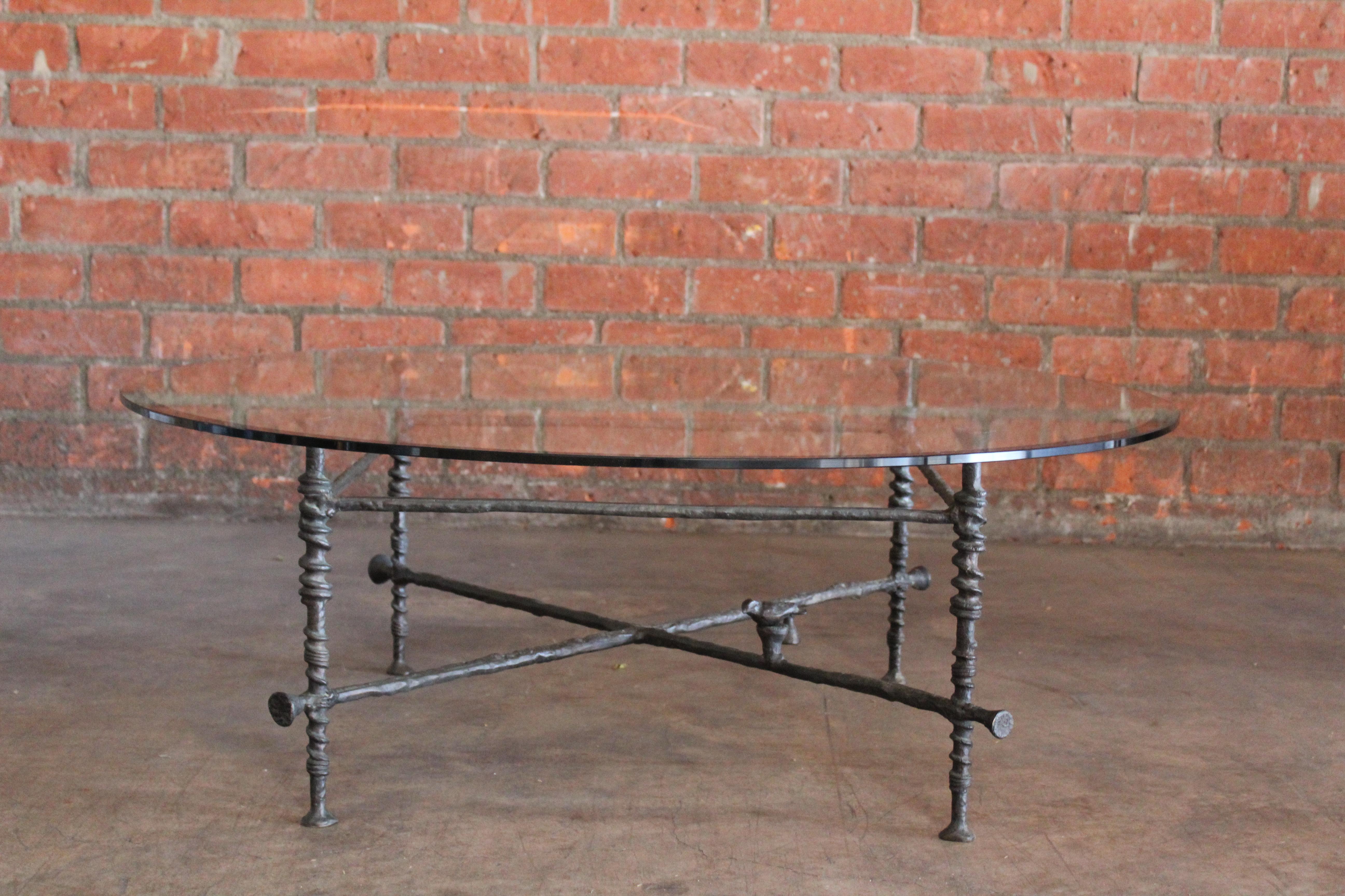 Italian Forged Bronze Coffee Table in the Style of Diego Giacometti, 1980s