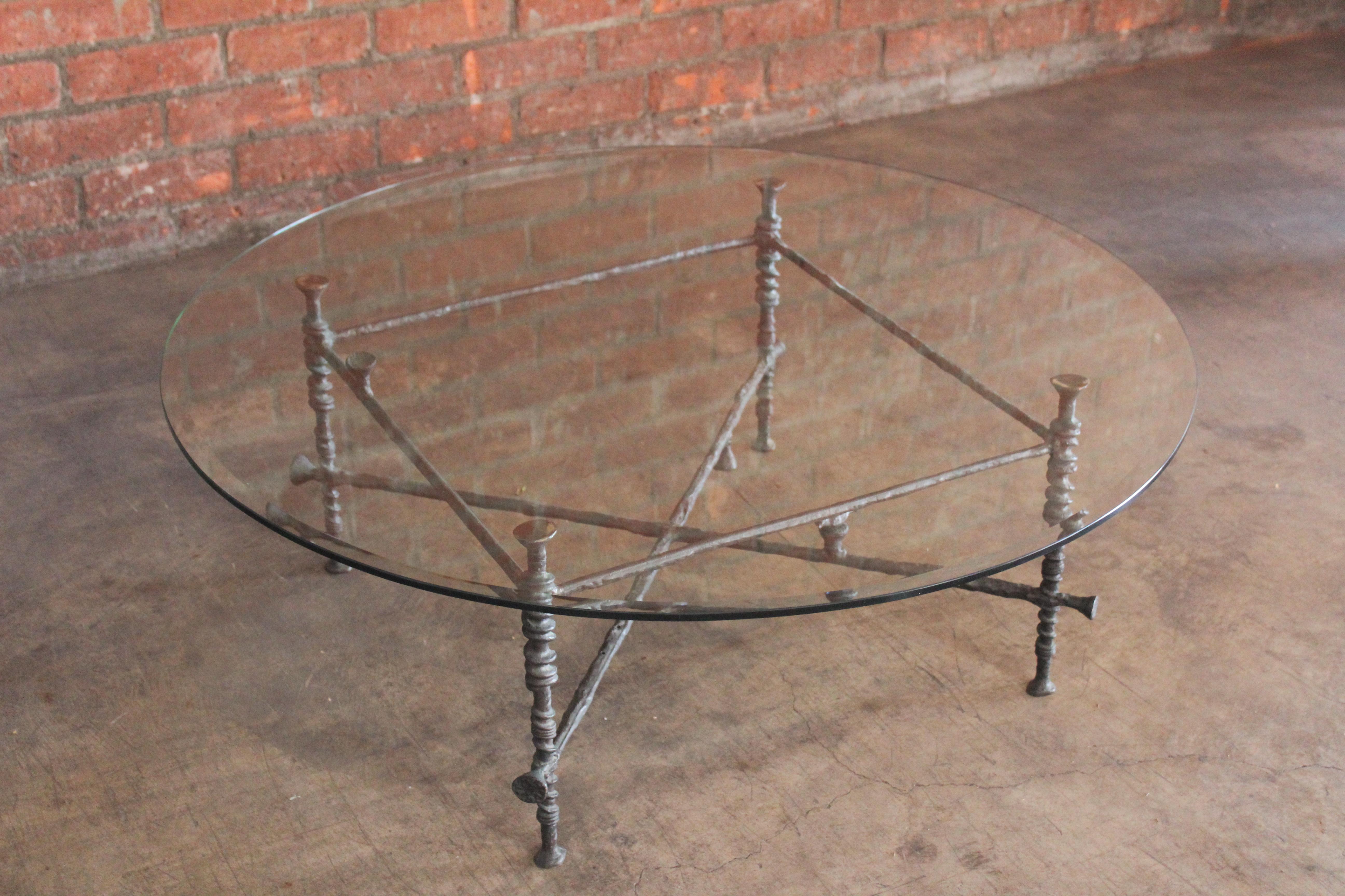 Forged Bronze Coffee Table in the Style of Diego Giacometti, 1980s In Excellent Condition In Los Angeles, CA