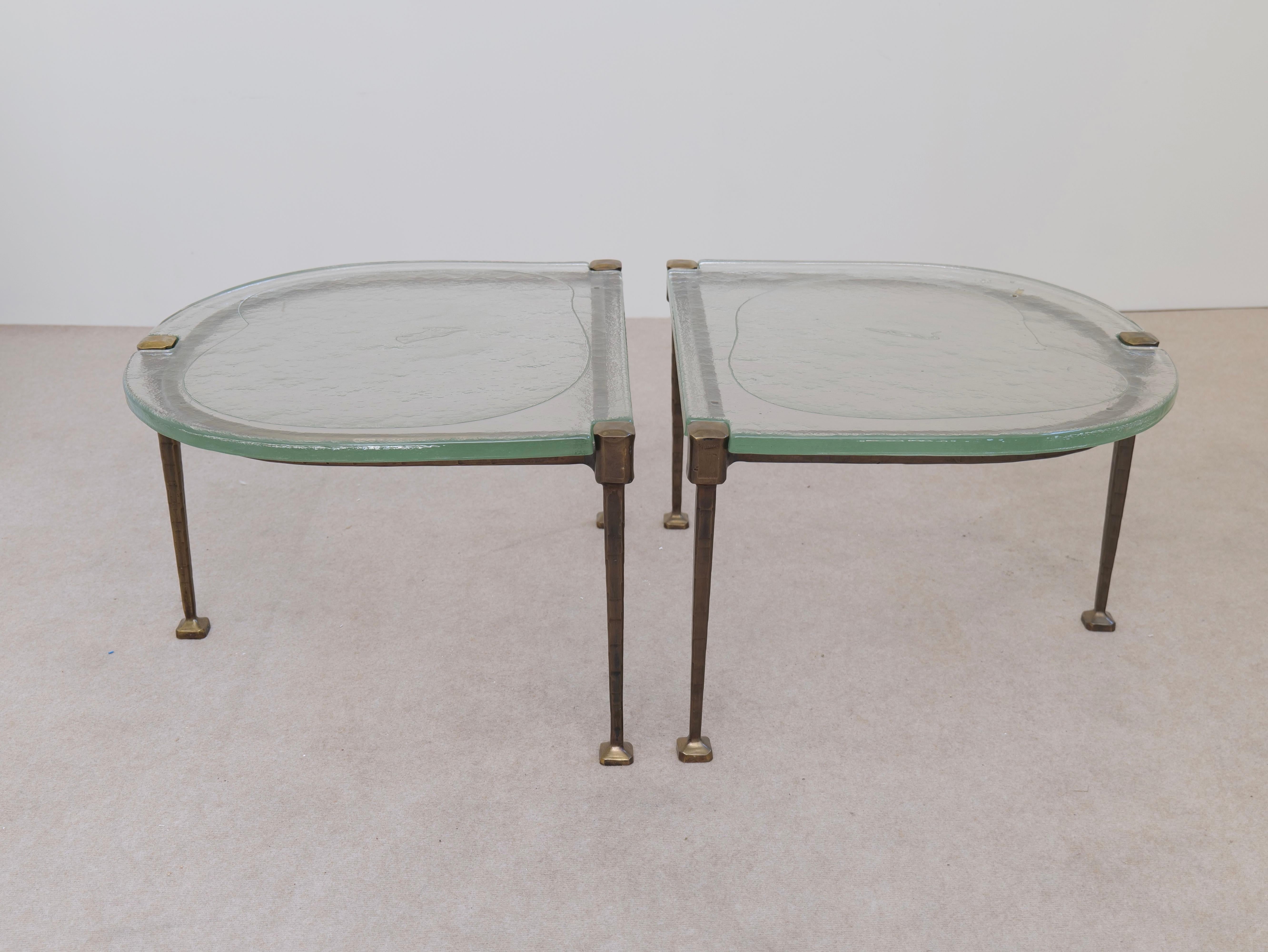 - stunning big Lothar Klute coffee table with green cast glass
- dimensions: 130 cm x 73 cm x 45 cm height
- each table: 73 cm x 65 cm x 45 cm

very good condition
