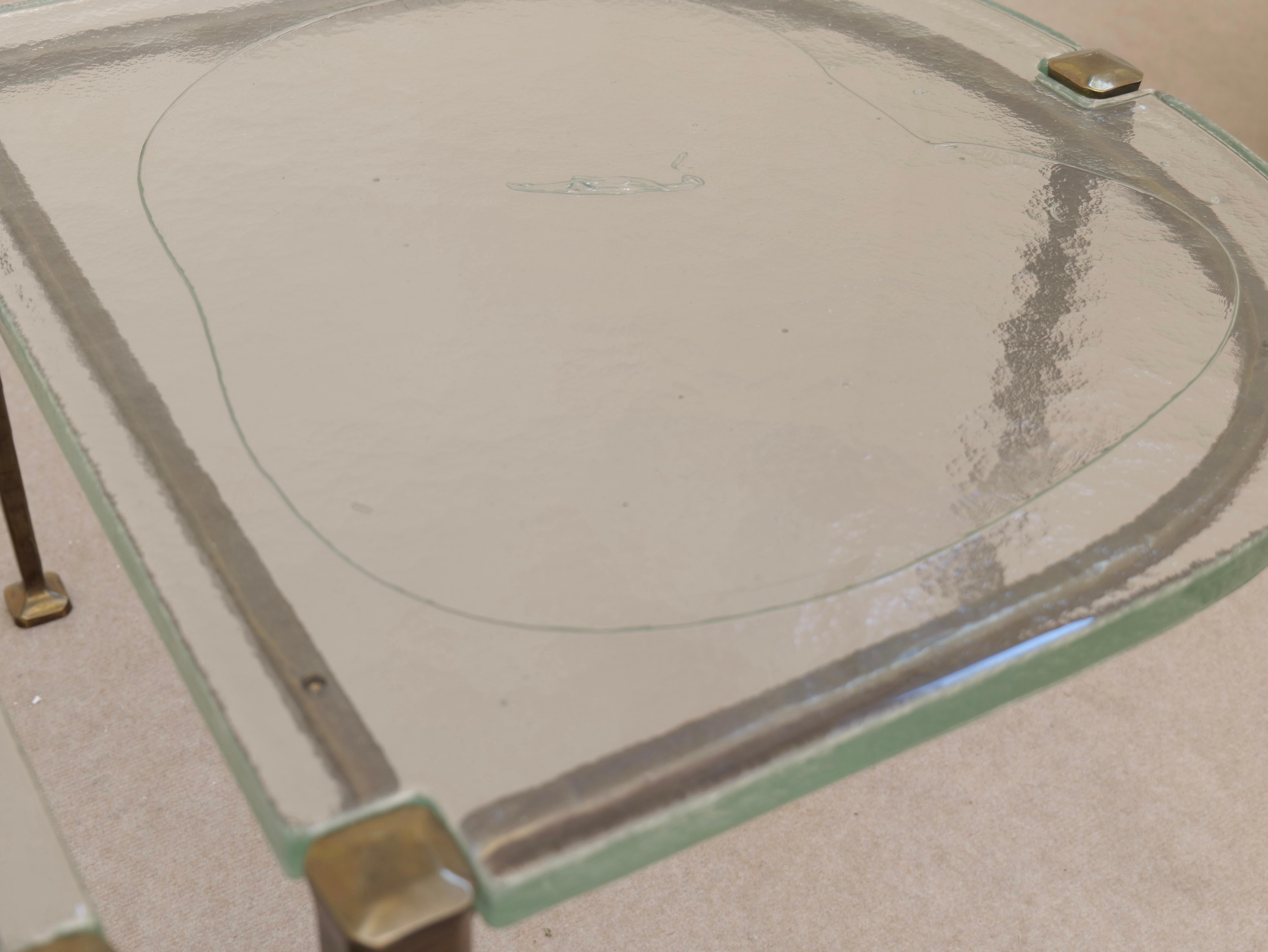 forged bronze coffee tables by Lothar Kute with green glass In Good Condition For Sale In Saarbrücken, SL