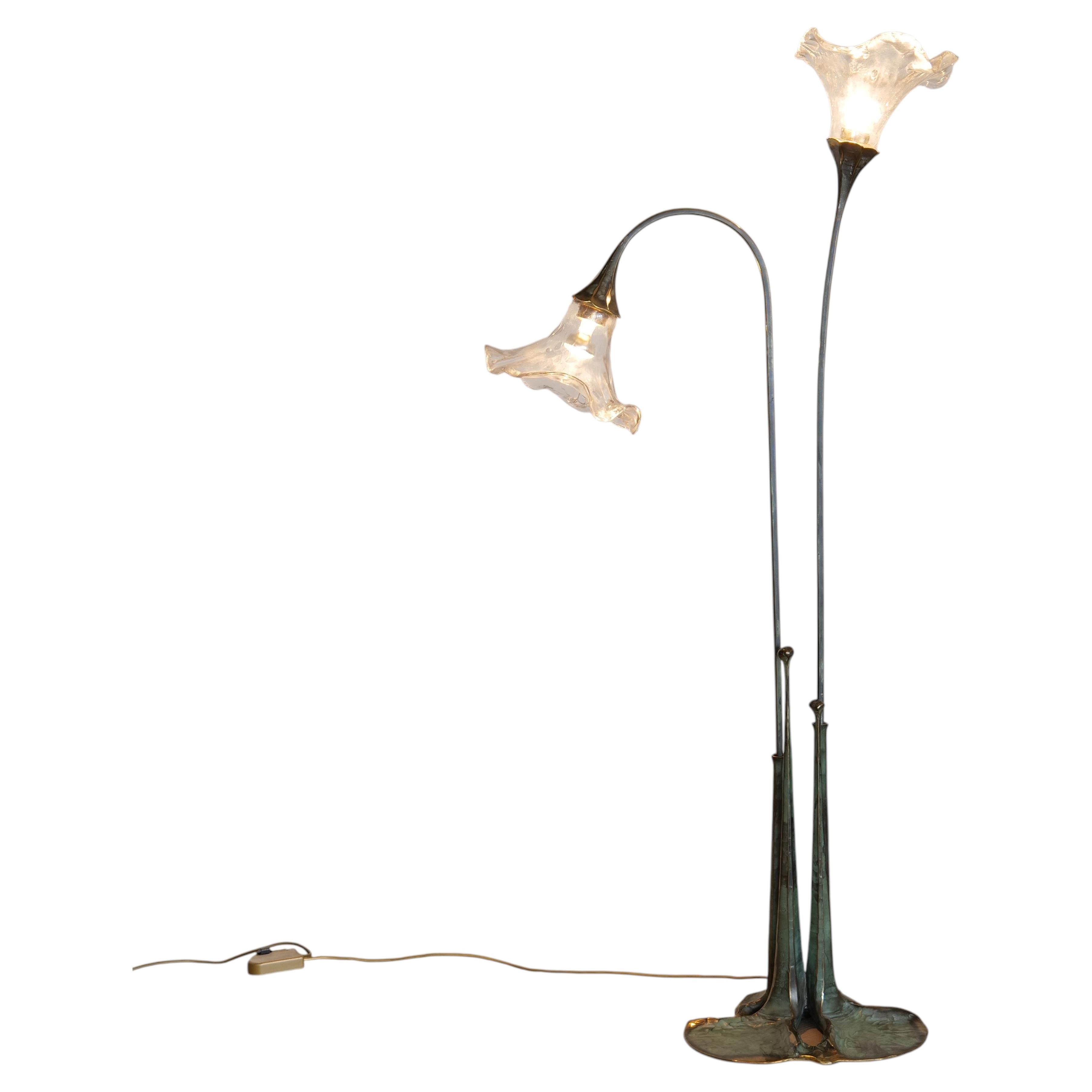 forged bronze floor lamp with 2 arms by Lothar Klute For Sale