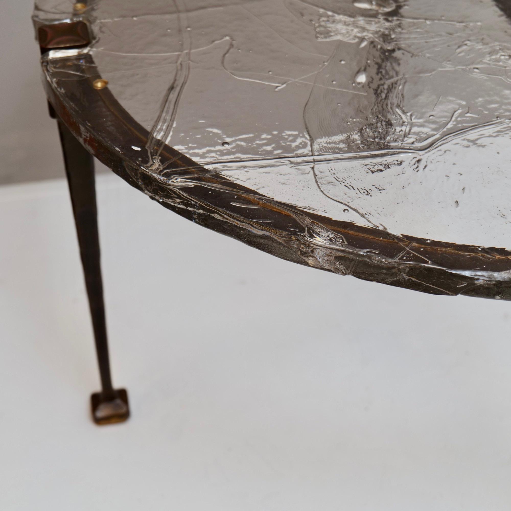 Bronze forged bronze & glass console table by Lothar Klute signed For Sale