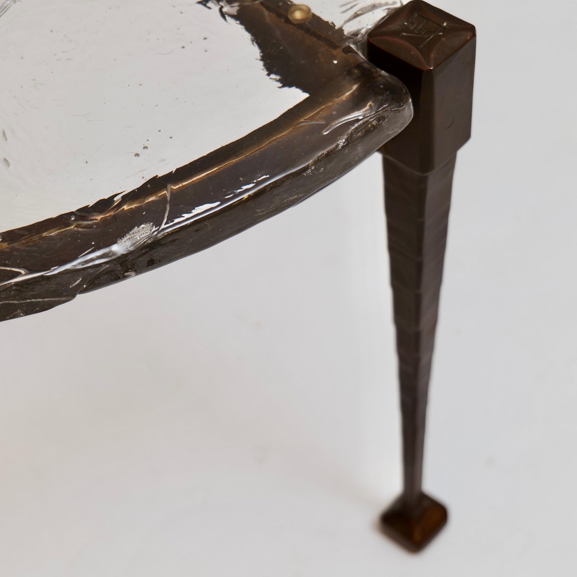 Bronze forged bronze & glass console table by Lothar Klute signed