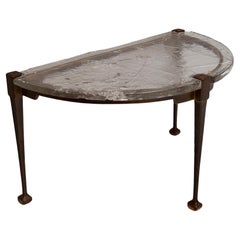 Table console en bronze forgé et verre signée Lothar Klute