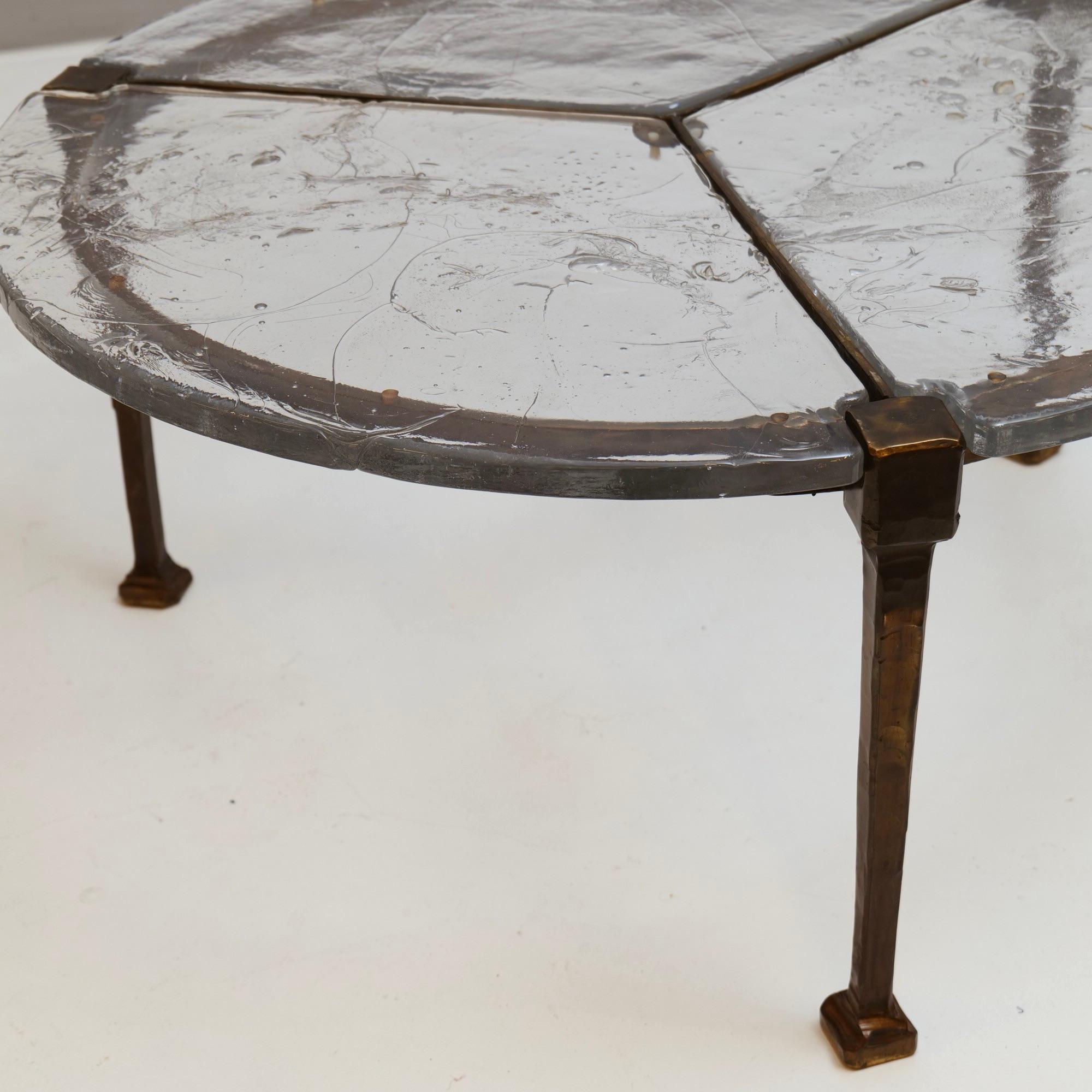 Brutalist forged bronze & glass table by Lothar Klute - 1980s