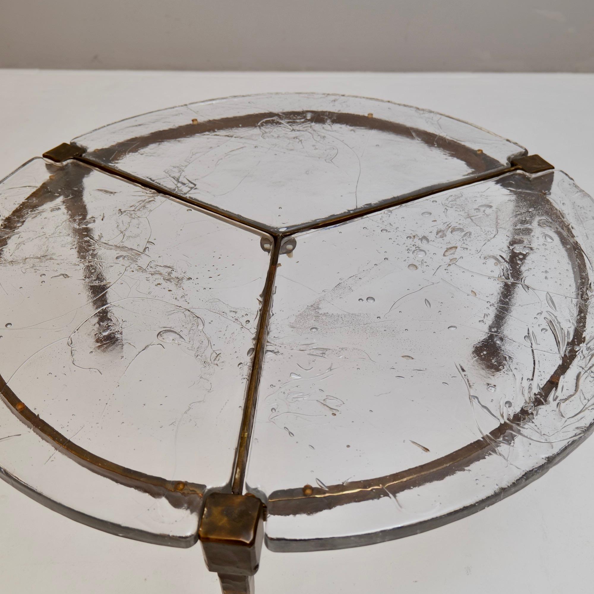Cast forged bronze & glass table by Lothar Klute - 1980s For Sale