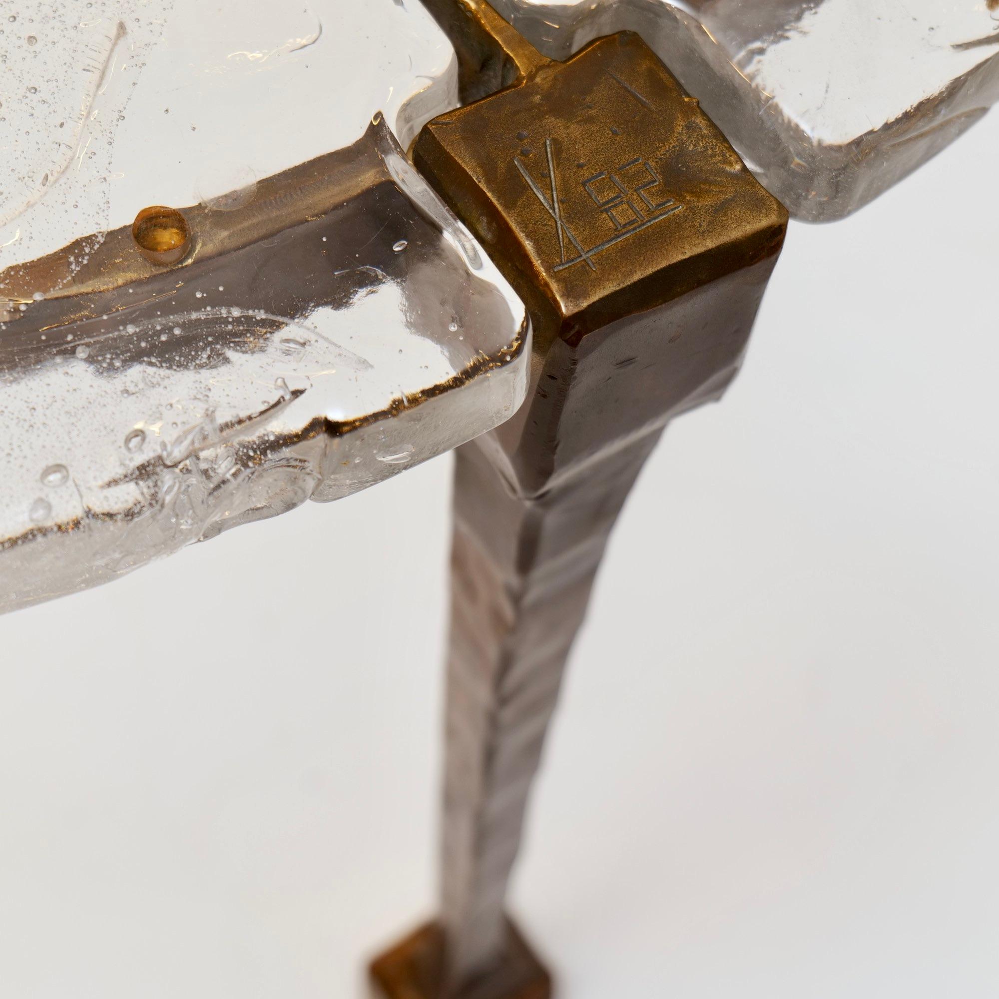 forged bronze & glass table by Lothar Klute - 1980s In Excellent Condition For Sale In Saarbrücken, SL