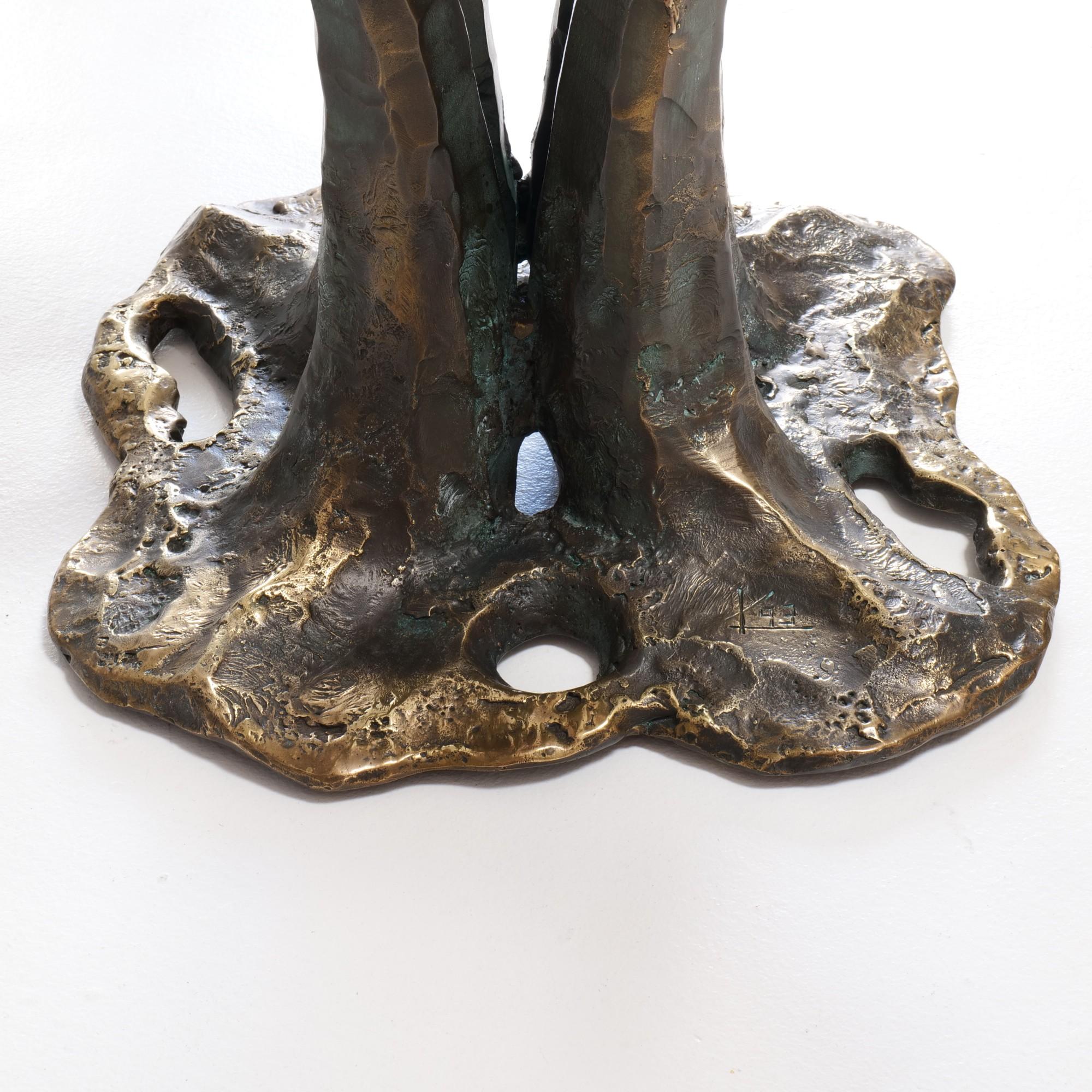 Table en bronze forgé avec découpe  verre en cristal de plomb - par Lothar Klute en vente 6