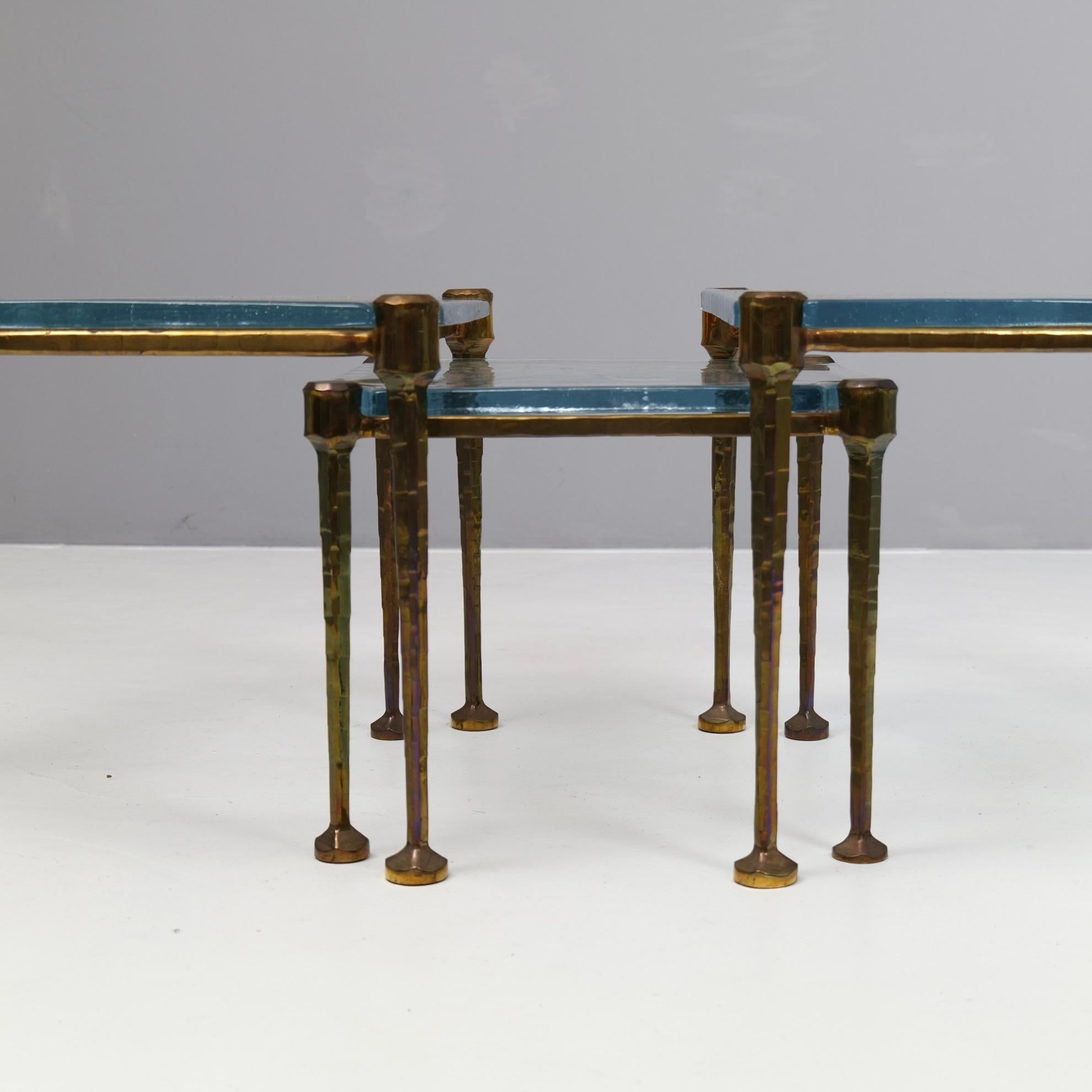 forged bronze tables with blue cast glass - 1980s brutalist 5