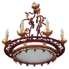 Forged circular chandelier. Antique.