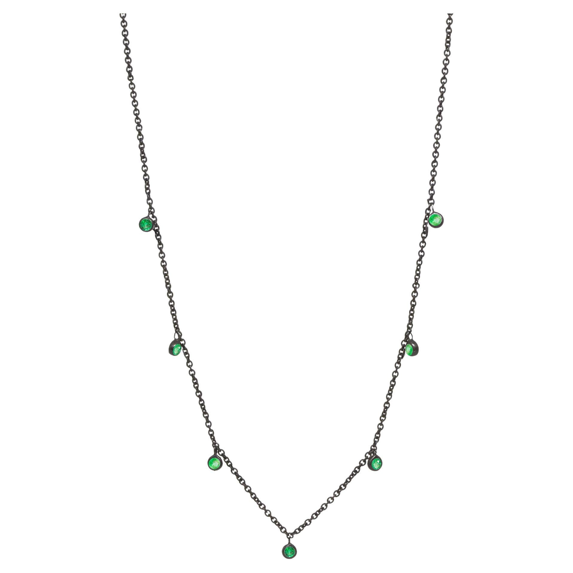 Forged Emerald Silver Necklace/NOXS For Sale
