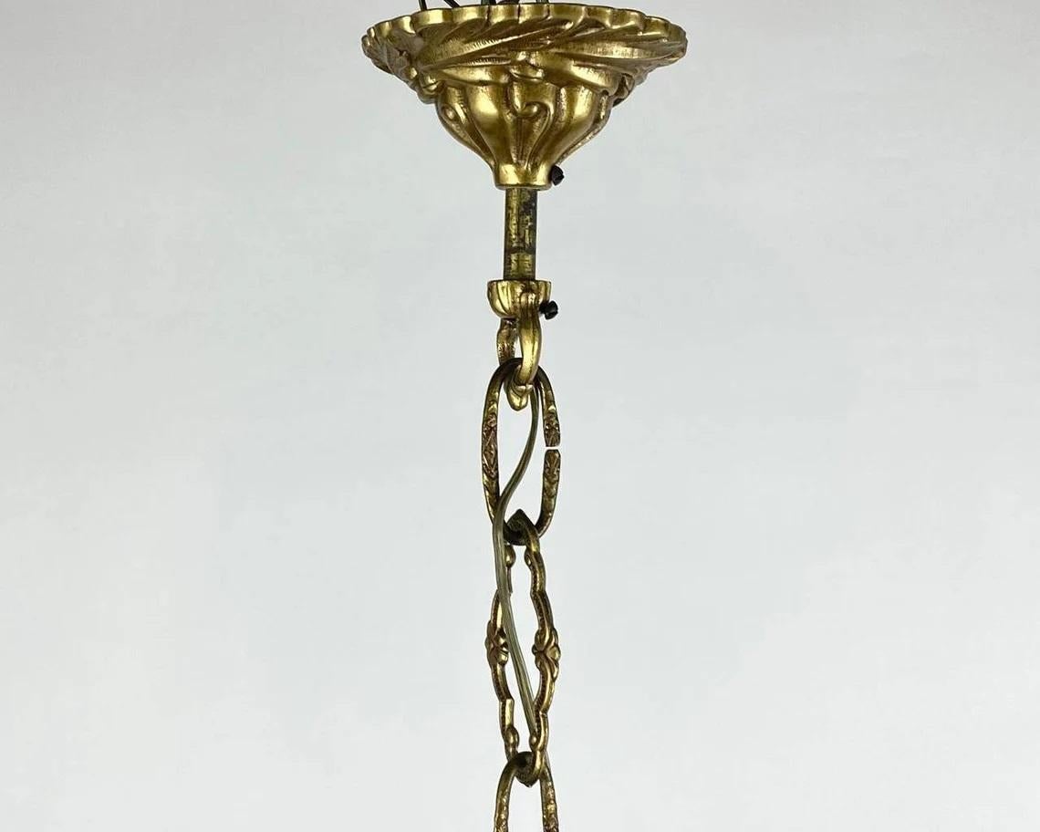 Brass Forged Gilt Bronze & Crystal French Chandelier, 1960s For Sale