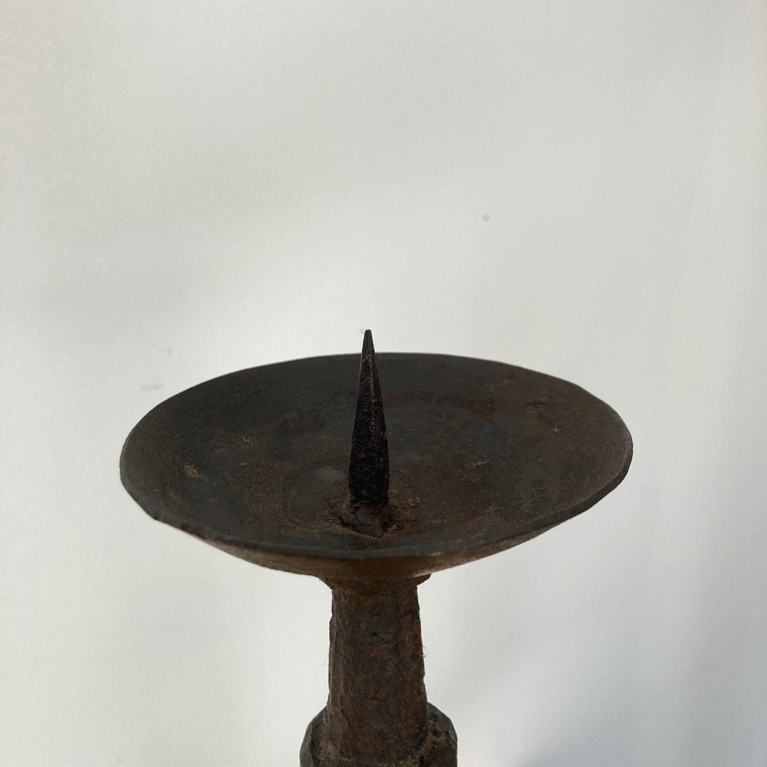 Forged Hammered Iron Candlesticks in the Style of Giacometti, France, 1950s 7