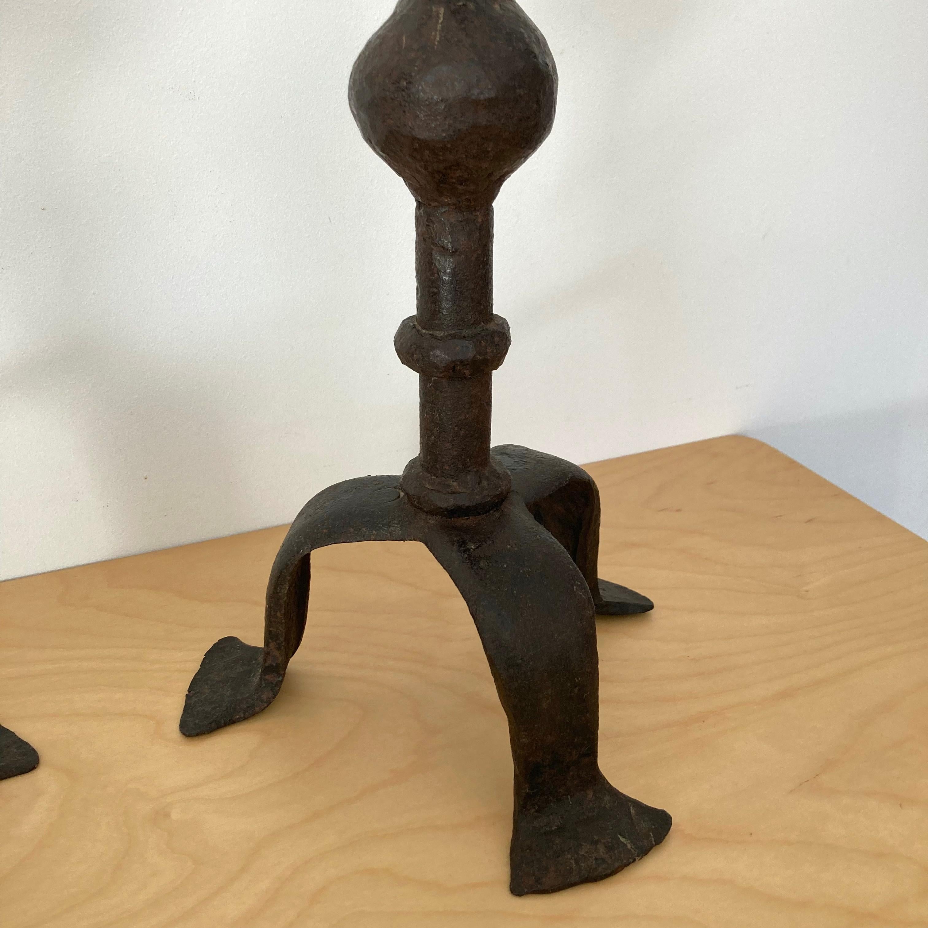 Forged Hammered Iron Candlesticks in the Style of Giacometti, France, 1950s 9