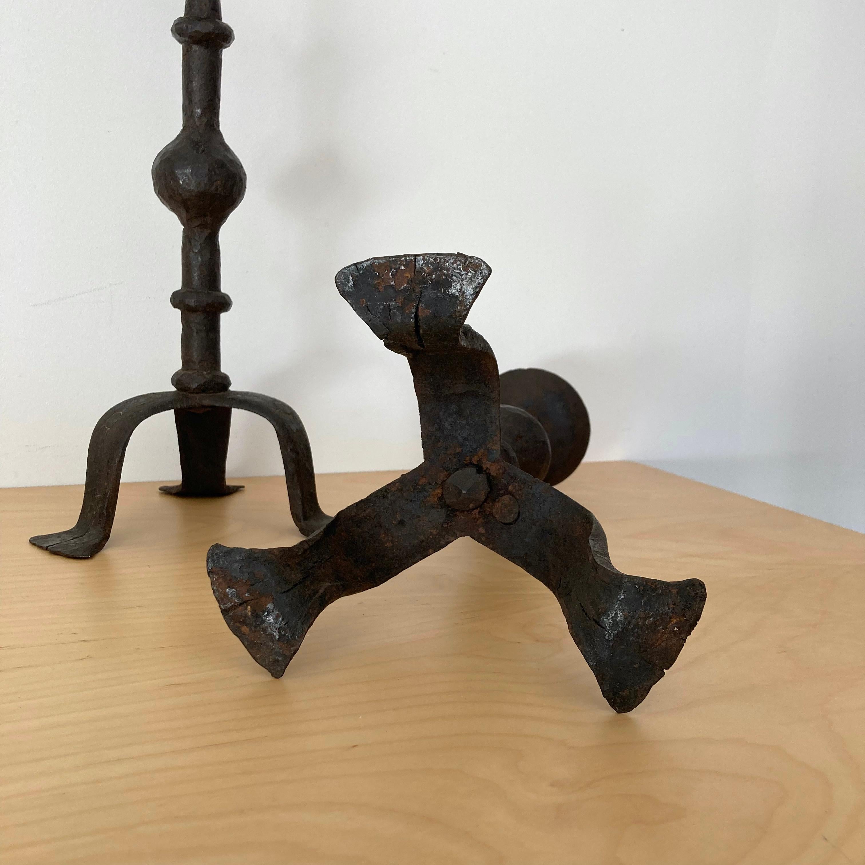 Forged Hammered Iron Candlesticks in the Style of Giacometti, France, 1950s 11