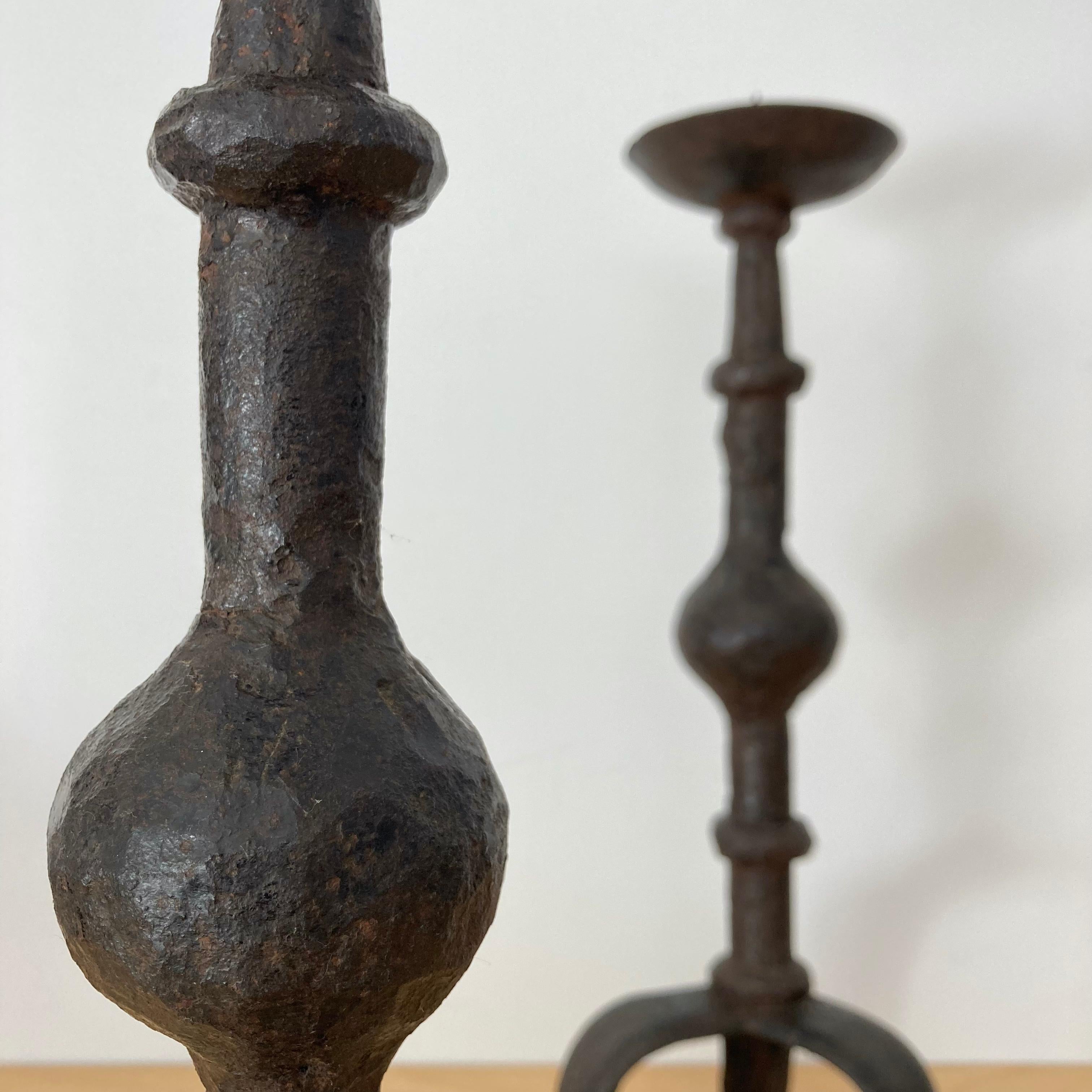 Forged Hammered Iron Candlesticks in the Style of Giacometti, France, 1950s 2