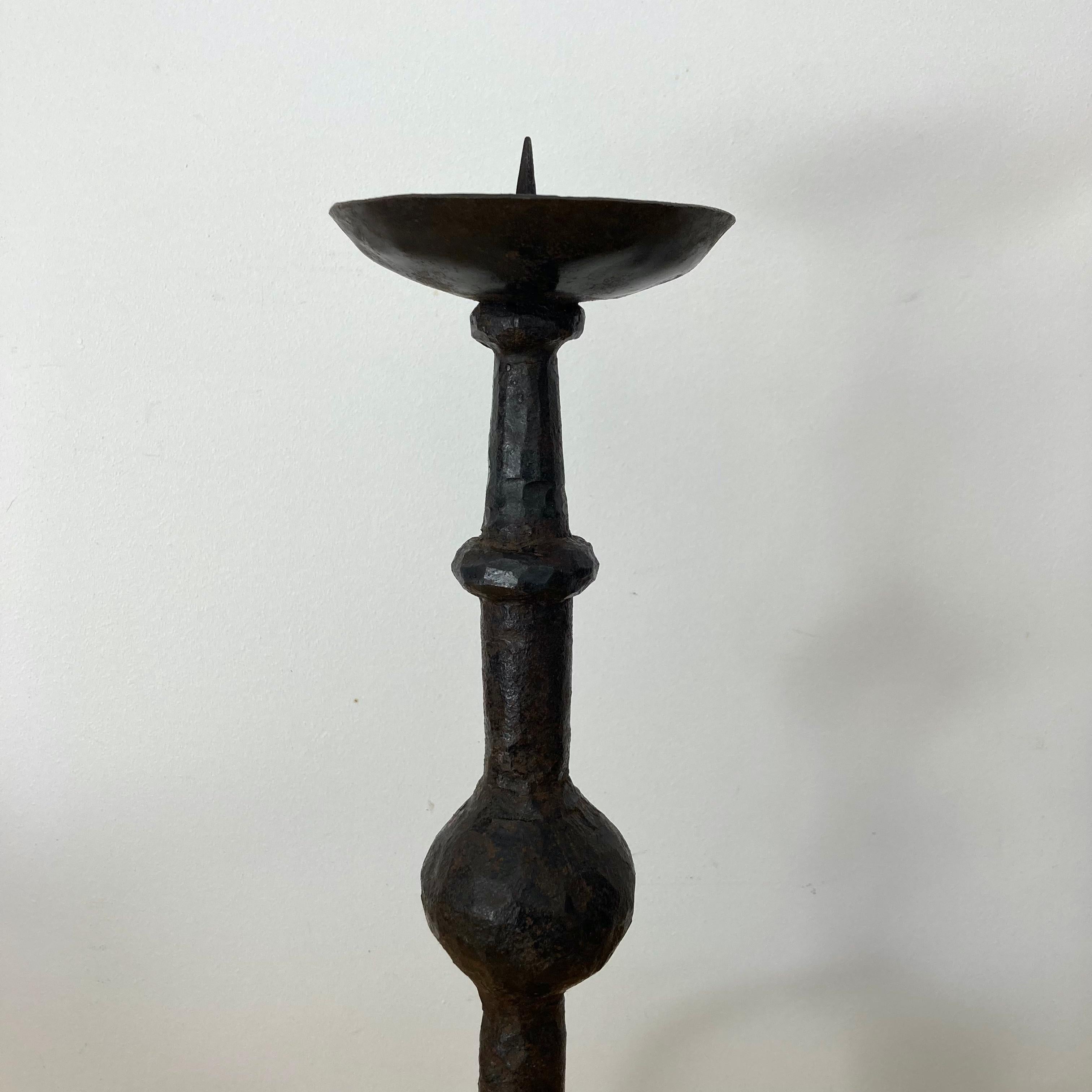 Forged Hammered Iron Candlesticks in the Style of Giacometti, France, 1950s 4