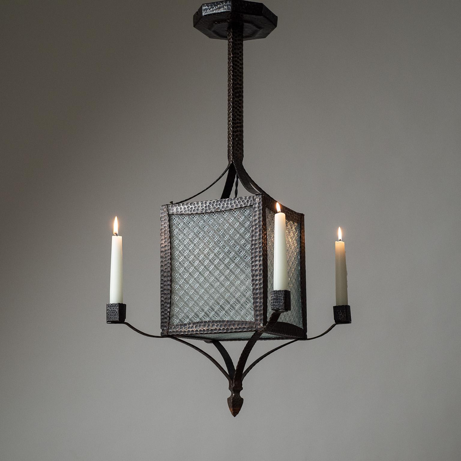 Forged Iron and Glass Lantern, circa 1930 For Sale 4
